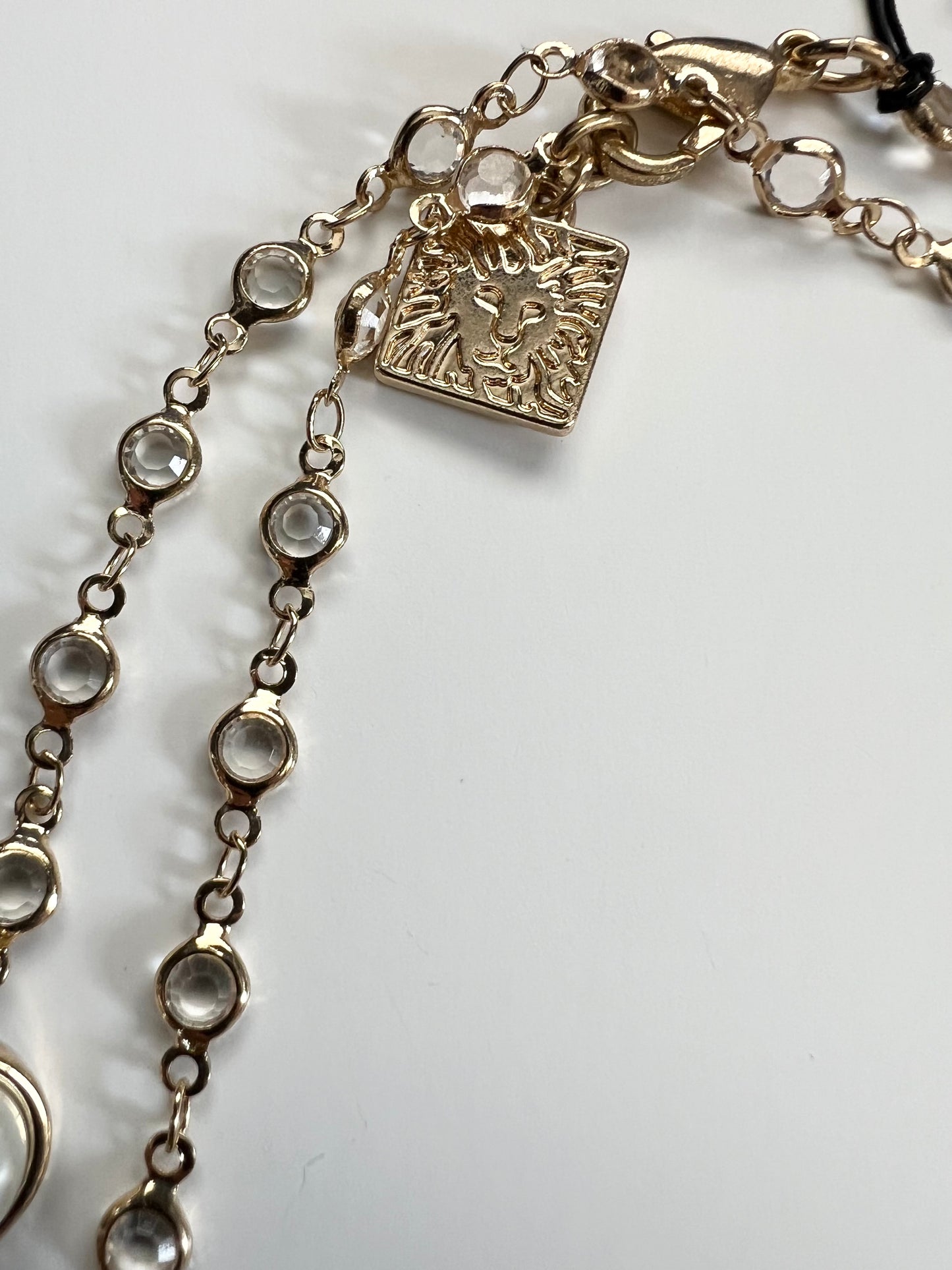 Anne Klein Gold Tone Faux Pearl & Crystal Station Necklace