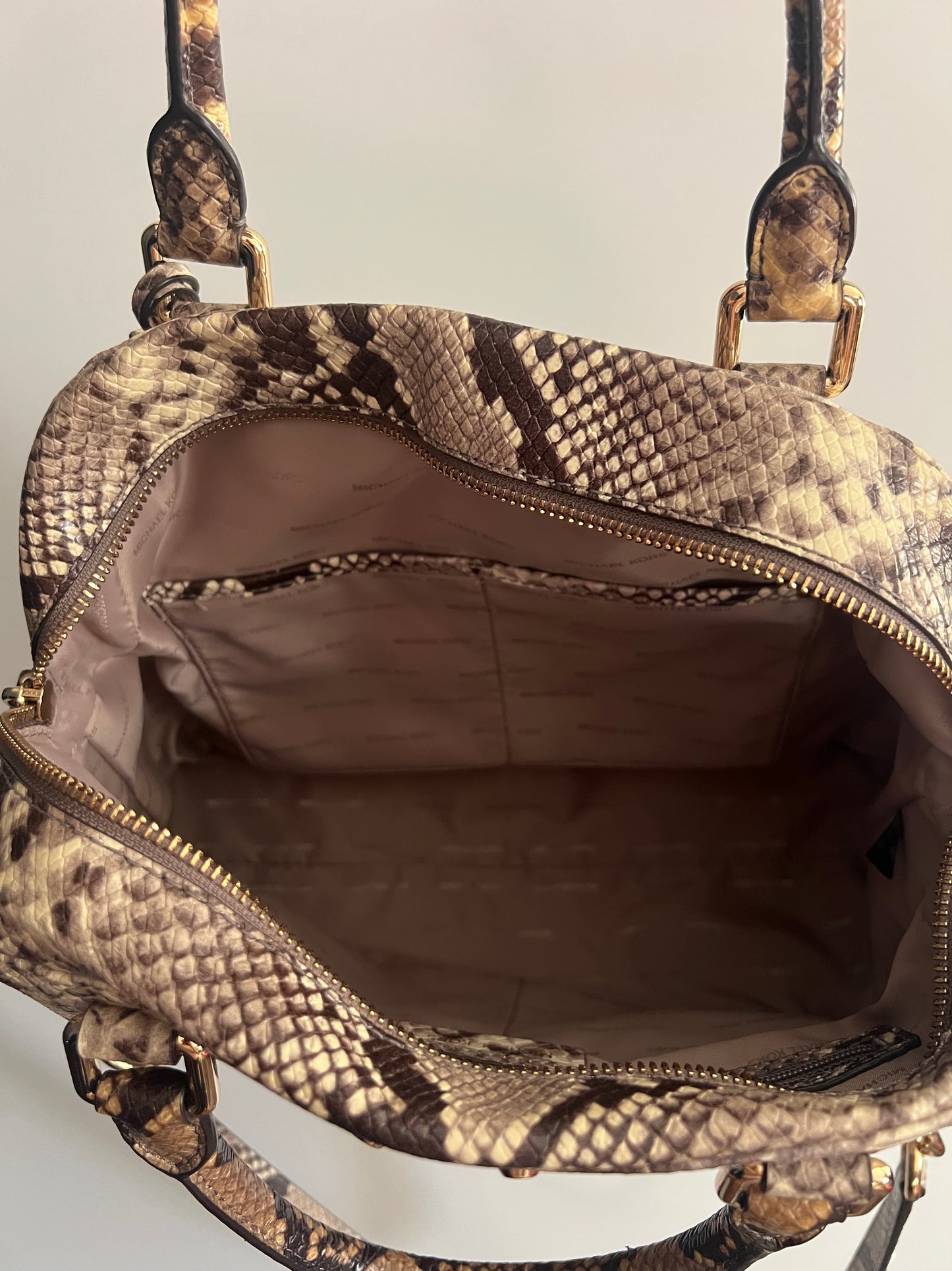 Michael Kors Astor Studded Snake-Embossed Leather Satchel Handbag