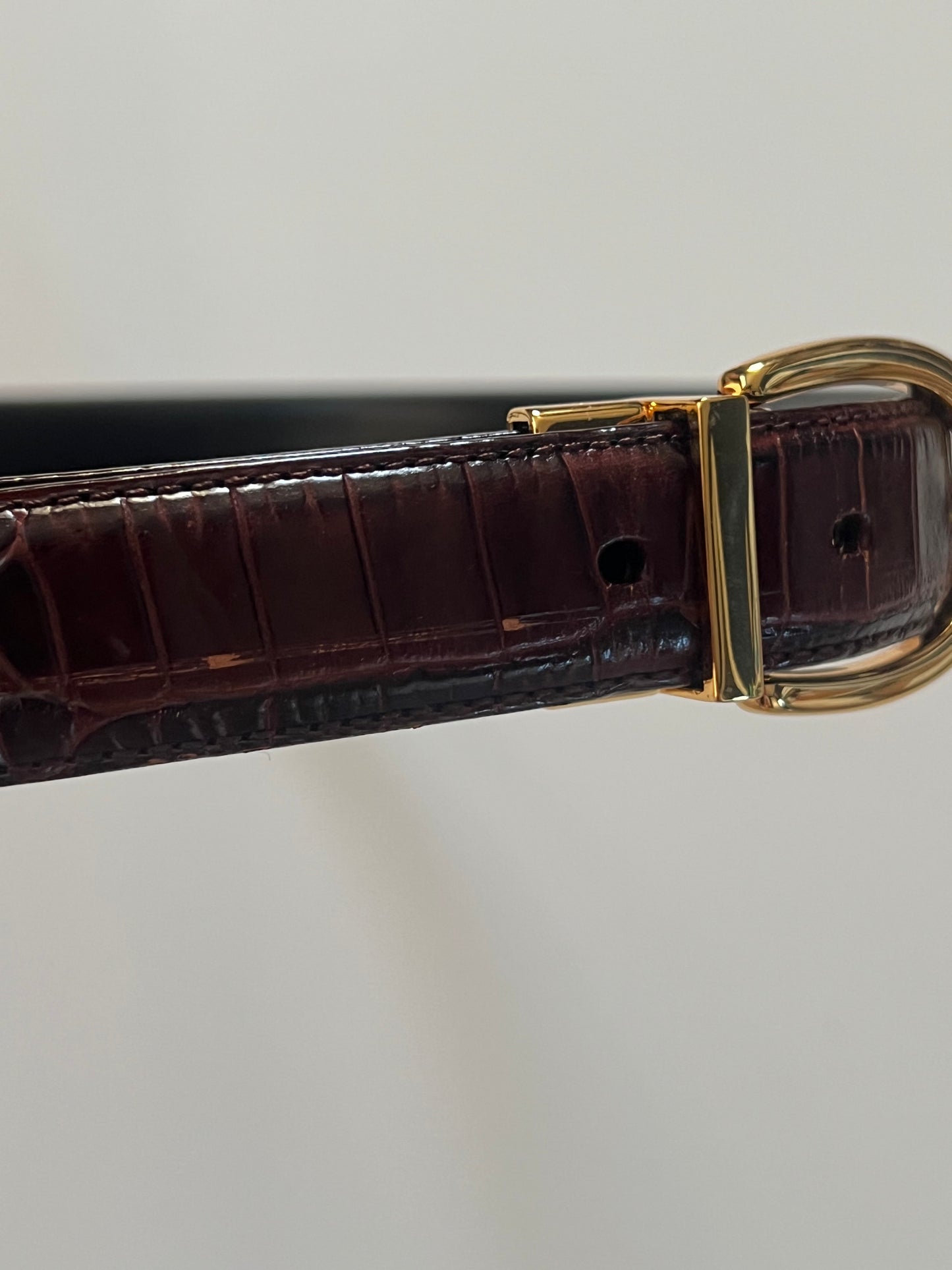 Lauren Ralph Lauren Reversible Brown Croc-Embossed Skinny Belt