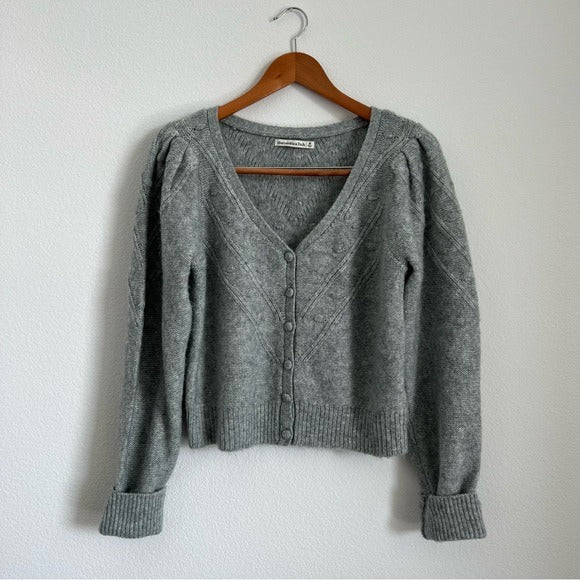 Abercrombie & Fitch Knitted Bubble Sleeve Cardigan Sweater