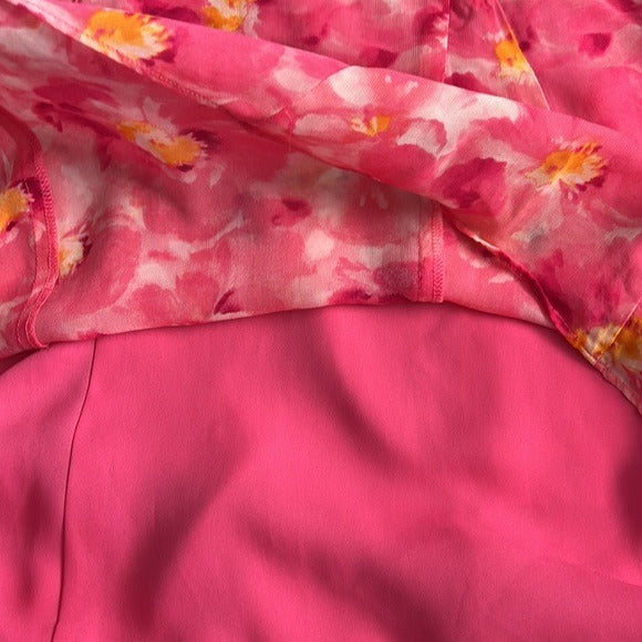 Liz Claiborne Pink Floral Print Sheer Lined Skirt