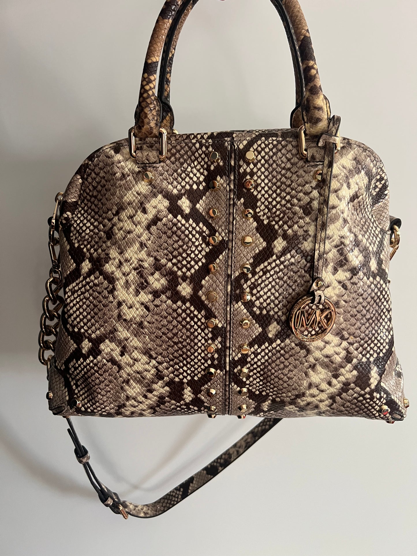 Michael Kors Astor Studded Snake-Embossed Leather Satchel Handbag