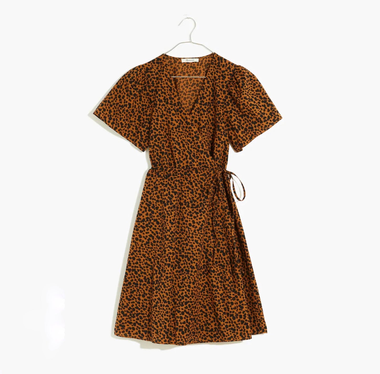 Madewell Petite Flutter-Sleeve Wrap Mini Dress in Painted Leopard