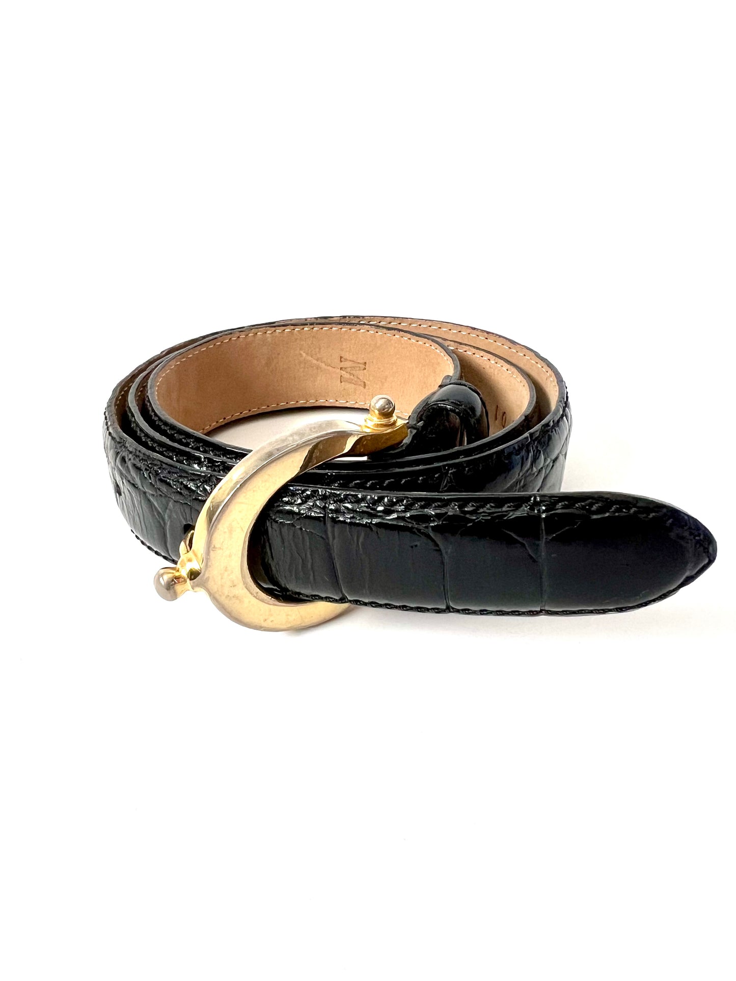 Vintage Nordstrom Black Calfskin Belt with Gold Hook