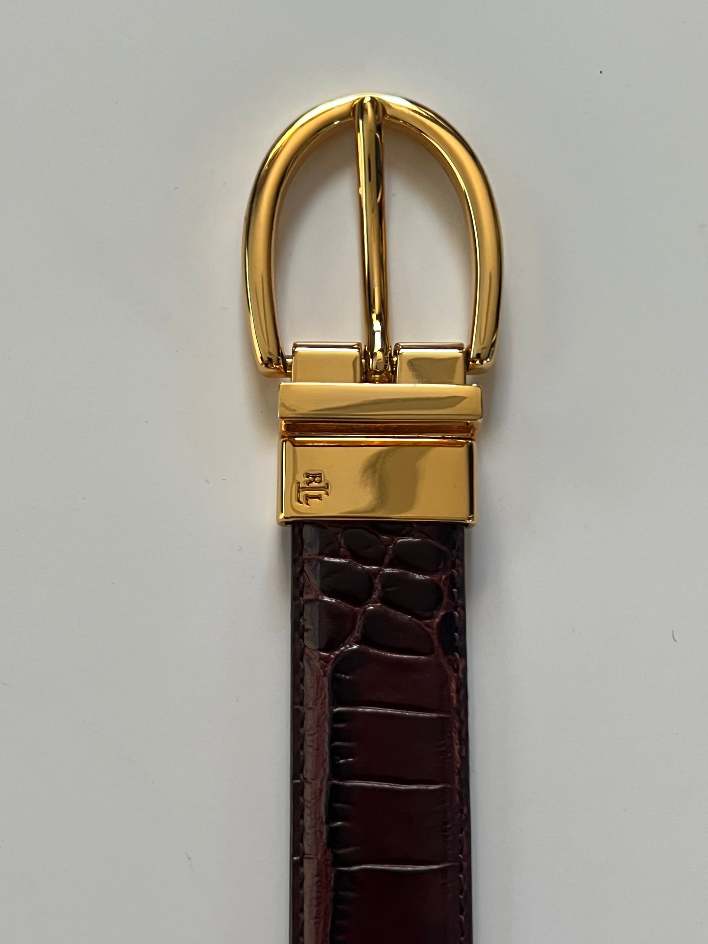 Lauren Ralph Lauren Reversible Brown Croc-Embossed Skinny Belt