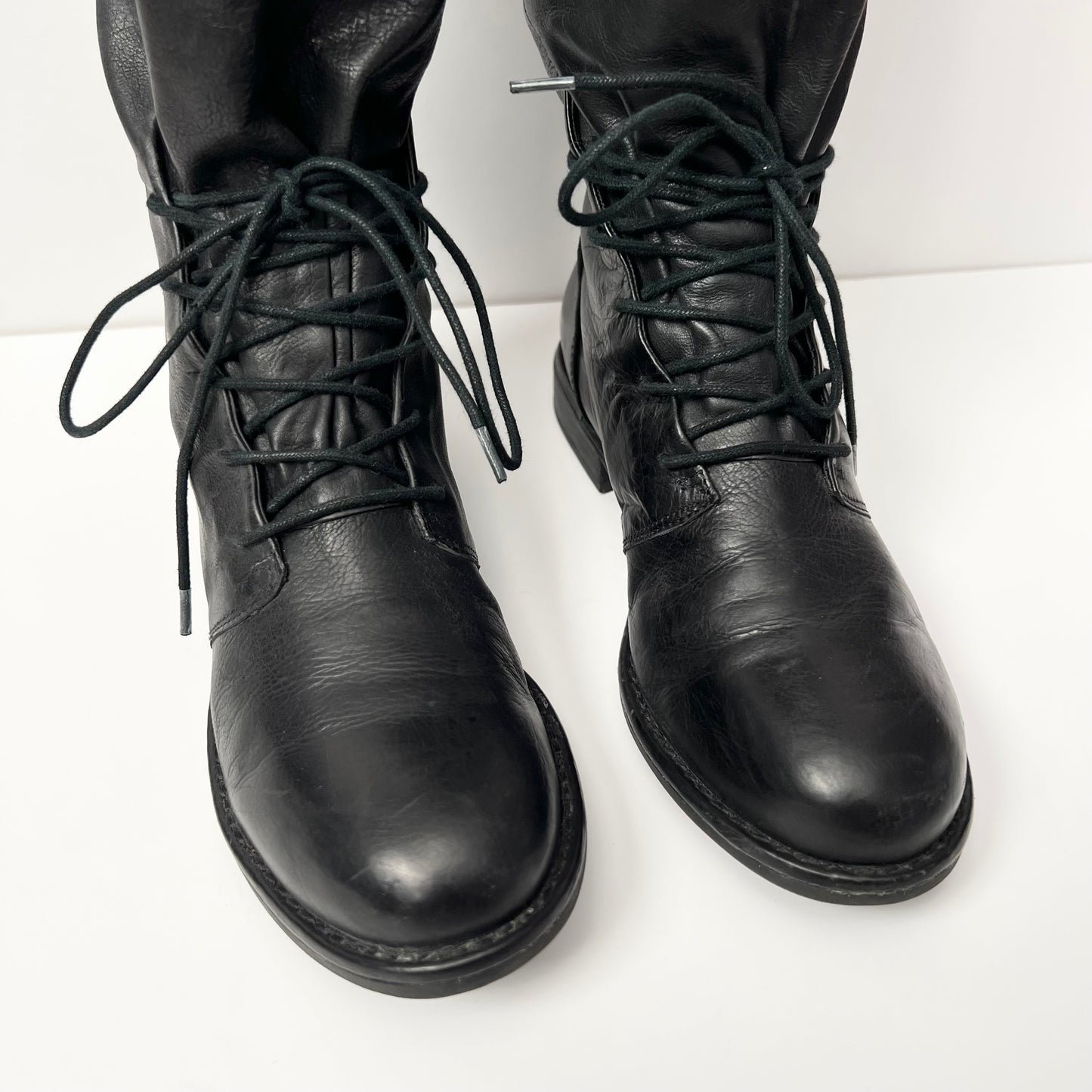 Vintage B. Makowsky Black Leather Slip On Lace Tall Boots