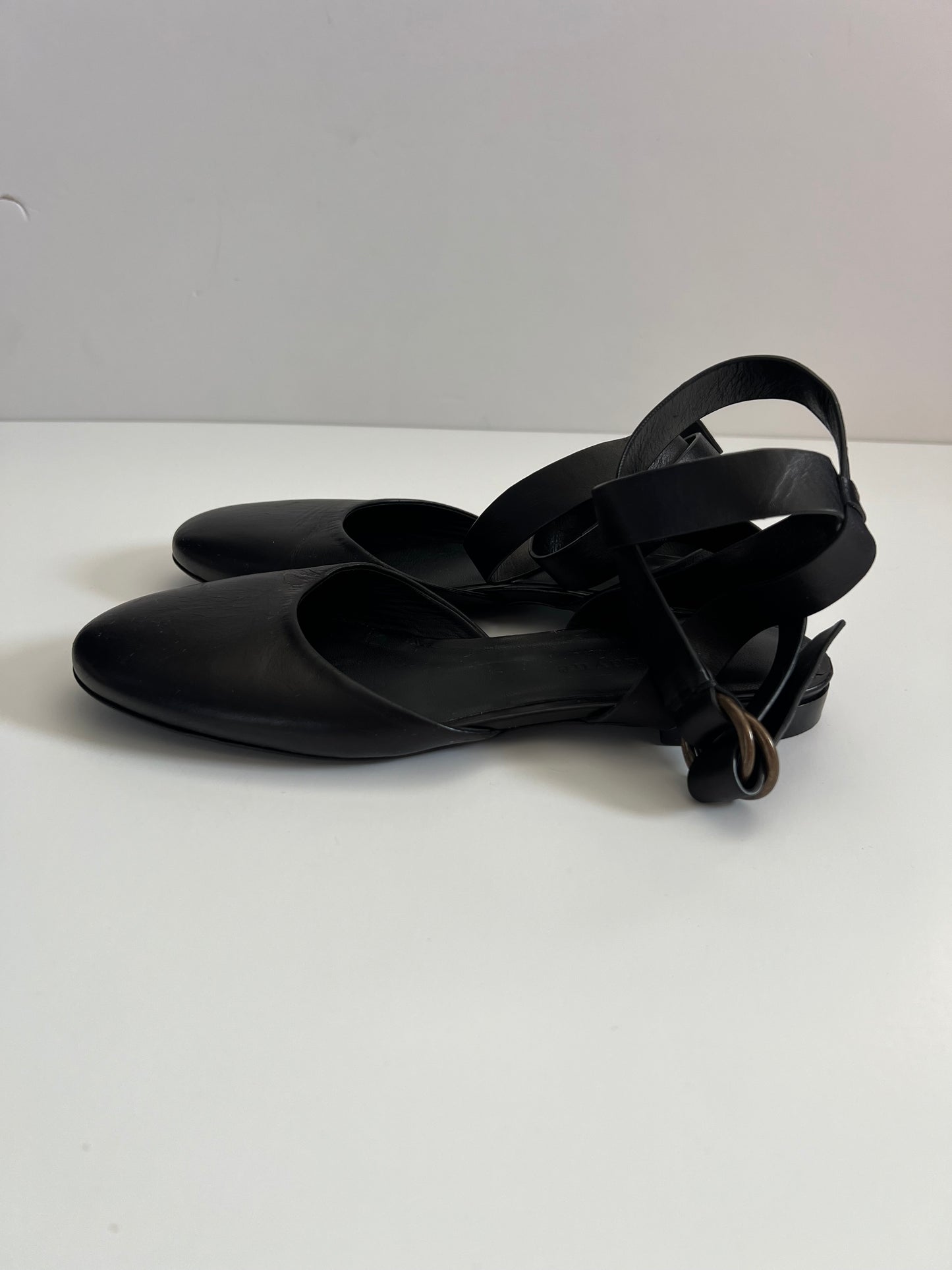 Jenni Kayne Black Lambskin Leather Ankle Wraparound Ballet Slipper Flats