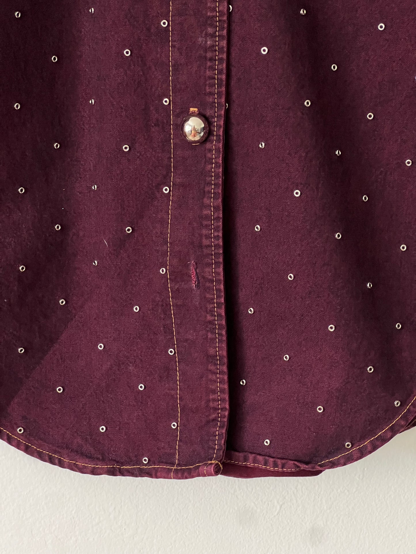Vintage DNM Embellished Burgundy Denim Button-Up Shirt