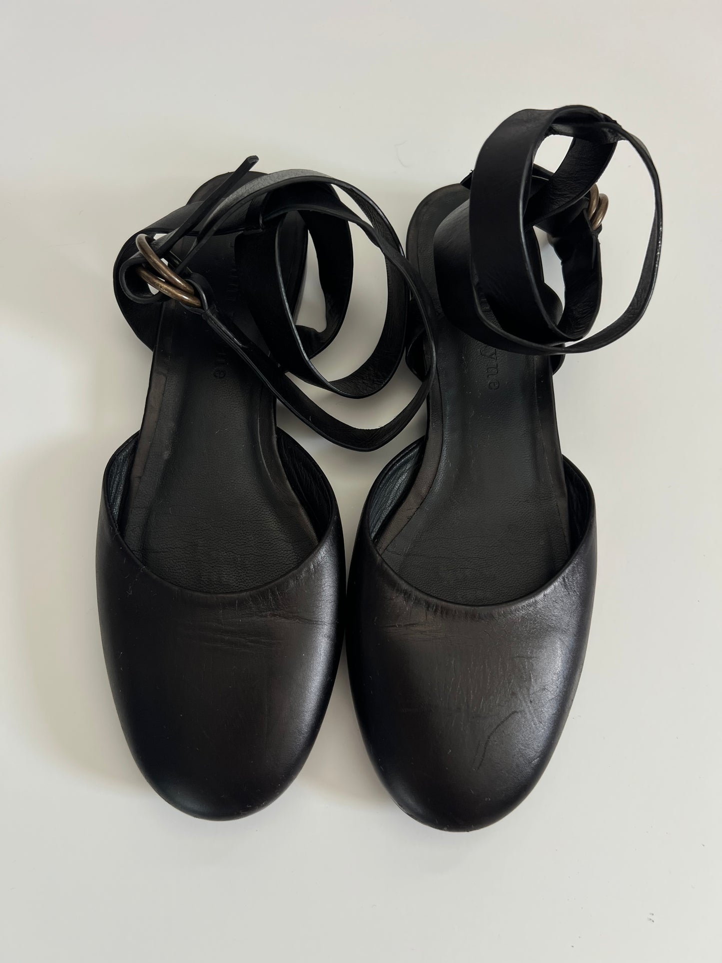 Jenni Kayne Black Lambskin Leather Ankle Wraparound Ballet Slipper Flats
