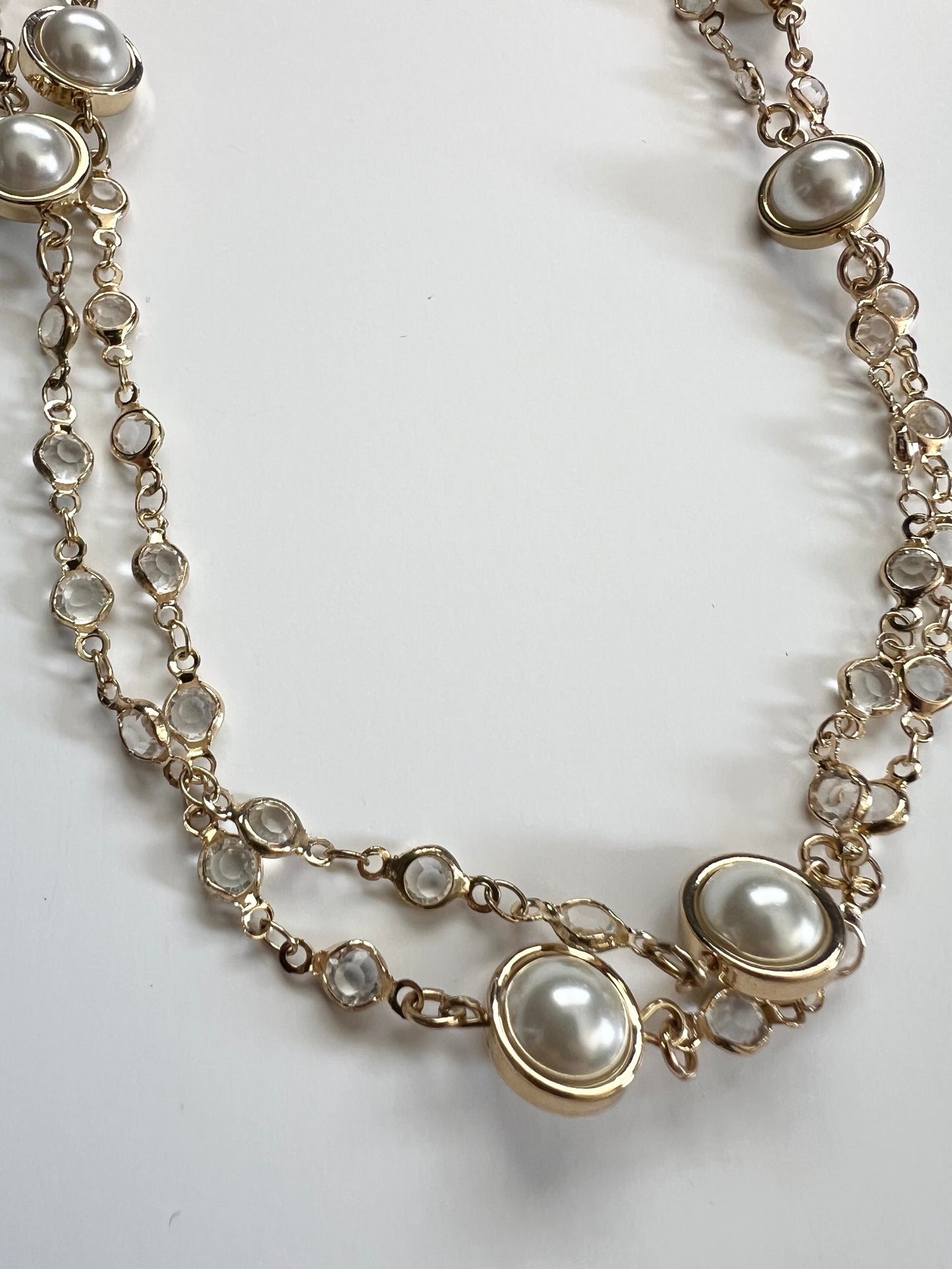 Anne Klein Gold Tone Faux Pearl & Crystal Station Necklace
