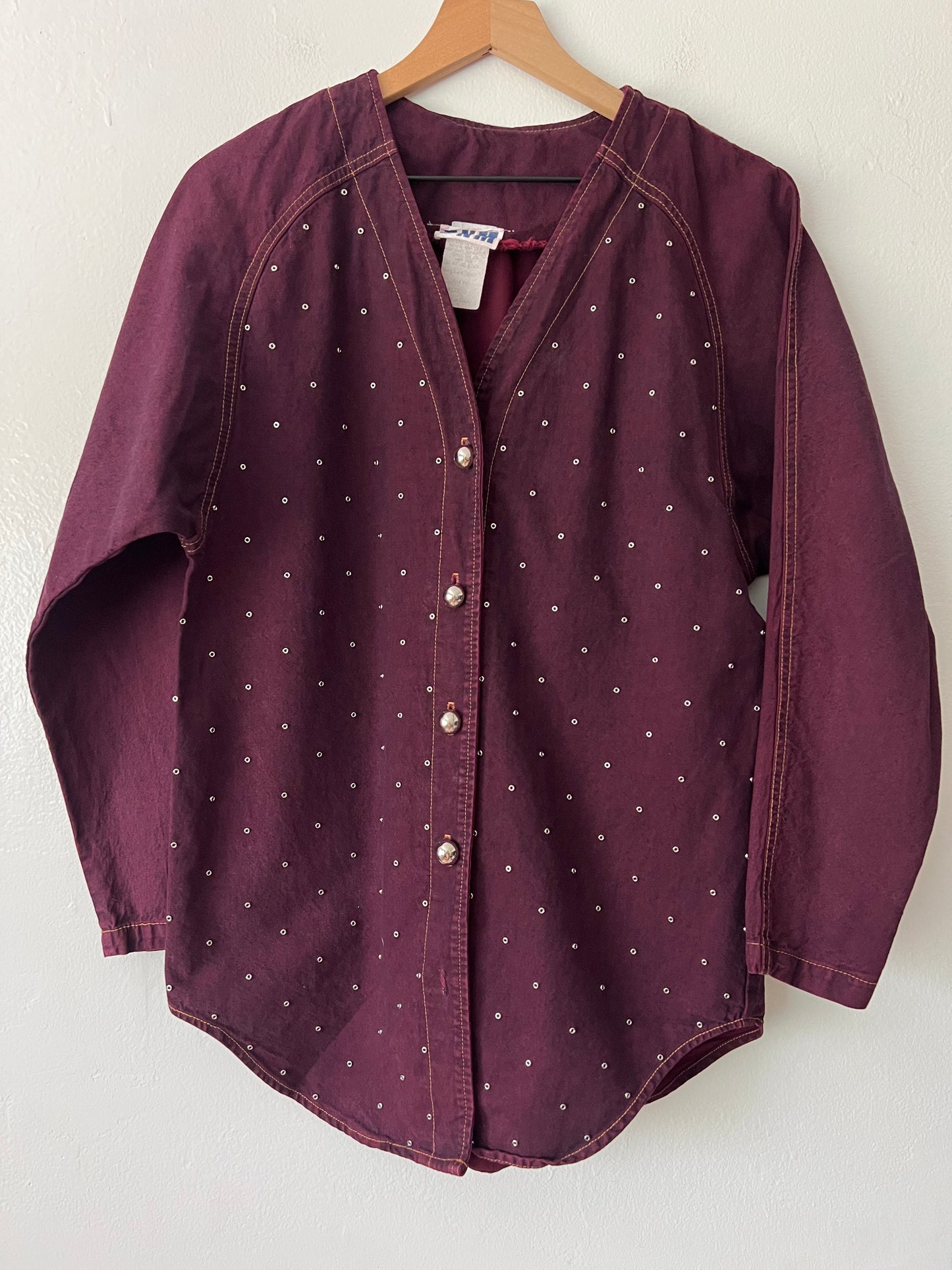 Vintage DNM Embellished Burgundy Denim Button-Up Shirt