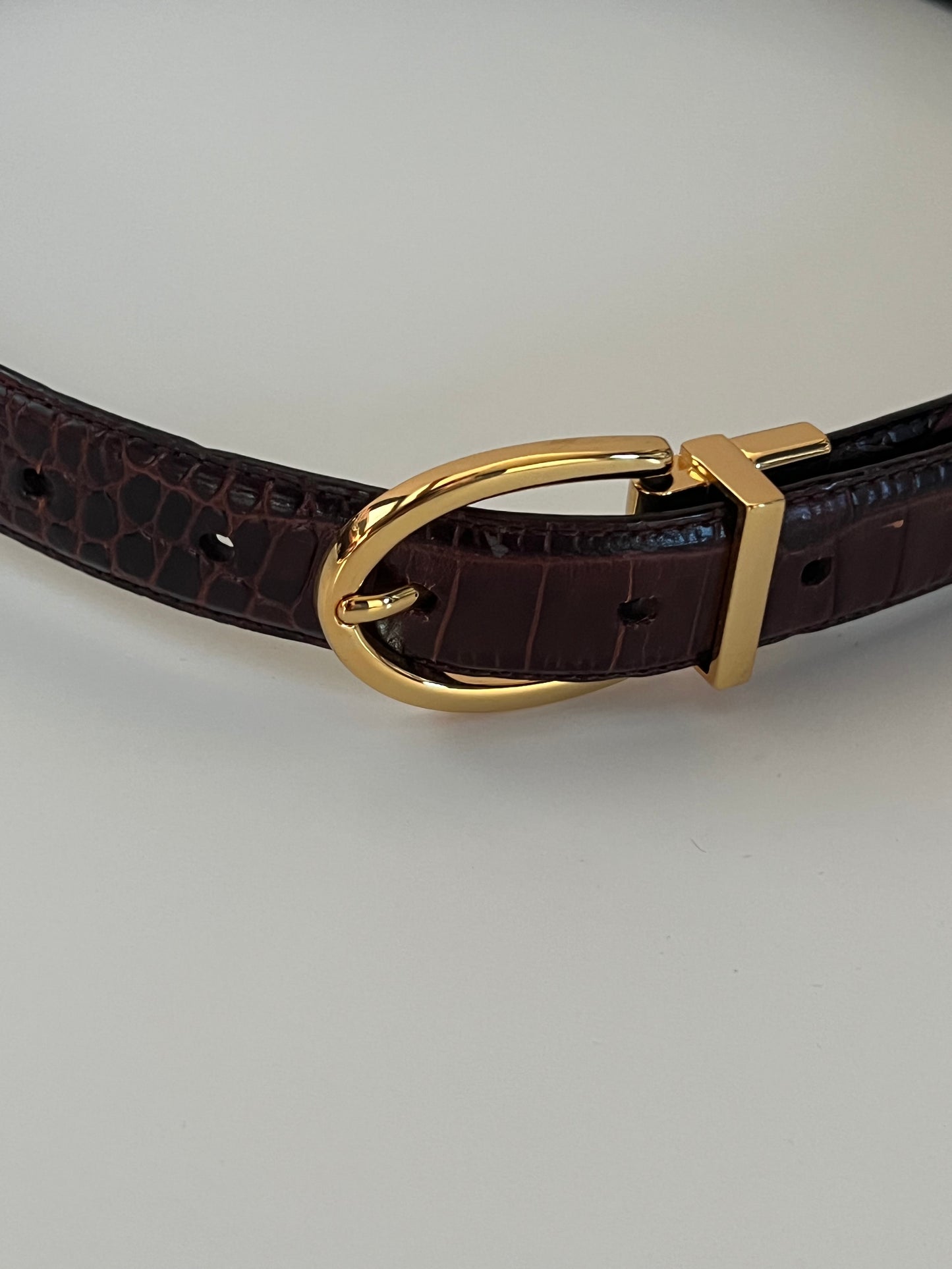 Lauren Ralph Lauren Reversible Brown Croc-Embossed Skinny Belt