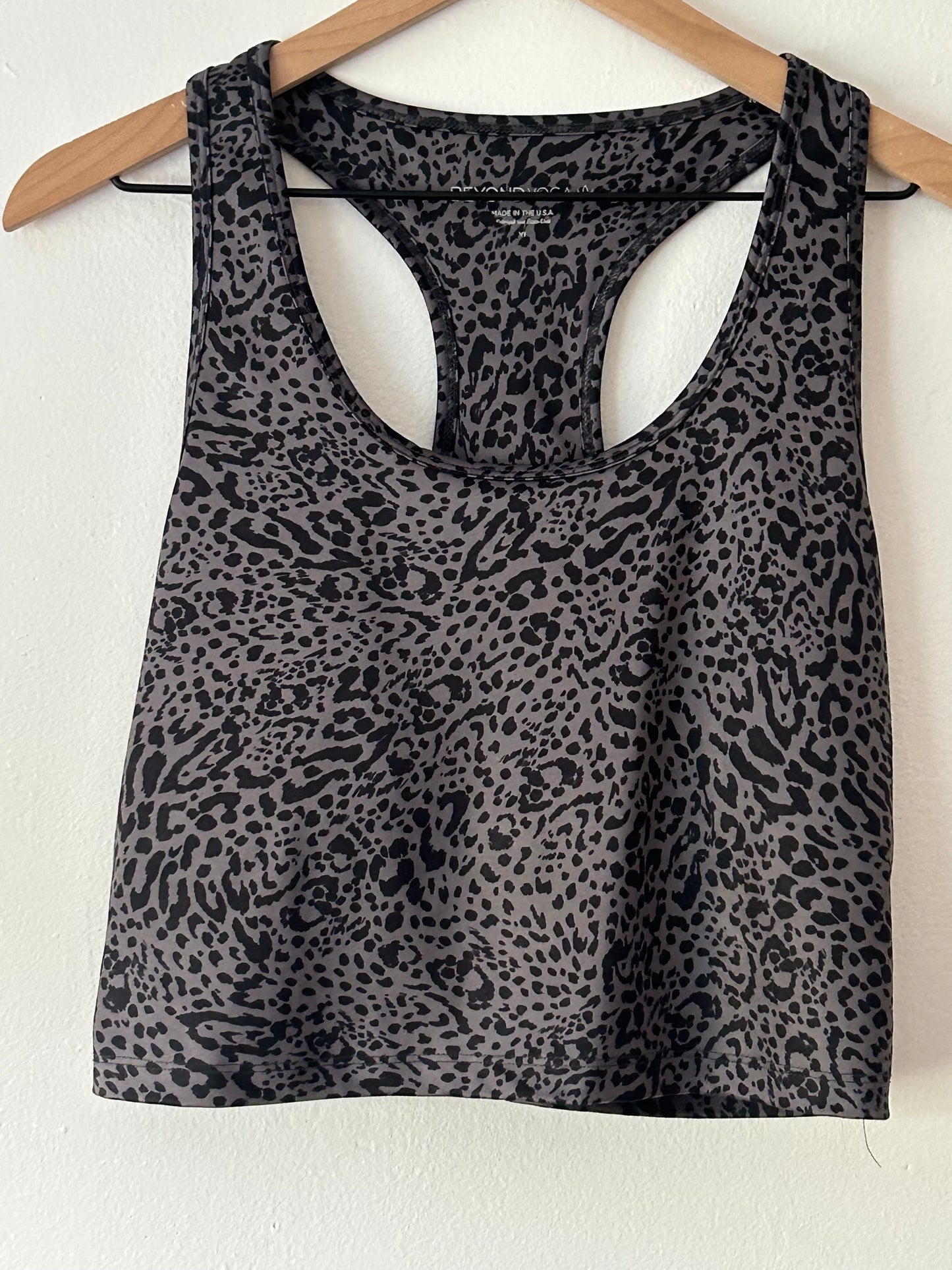 Beyond Yoga High Waist Gray/Black Leopard Leggings and Top Set