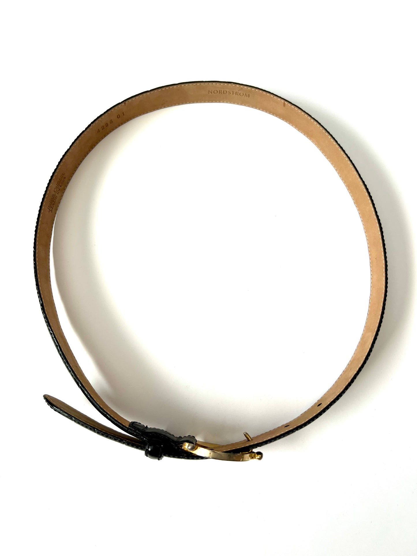 Vintage Nordstrom Black Calfskin Belt with Gold Hook