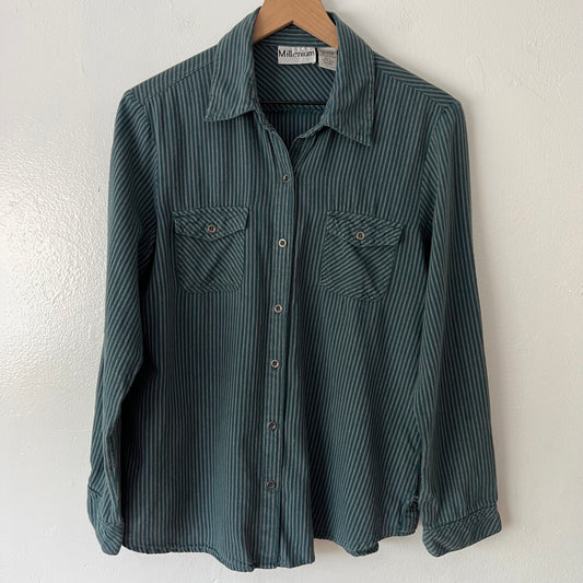 Millennium Vintage Green Stripe Long-sleeve Button Down