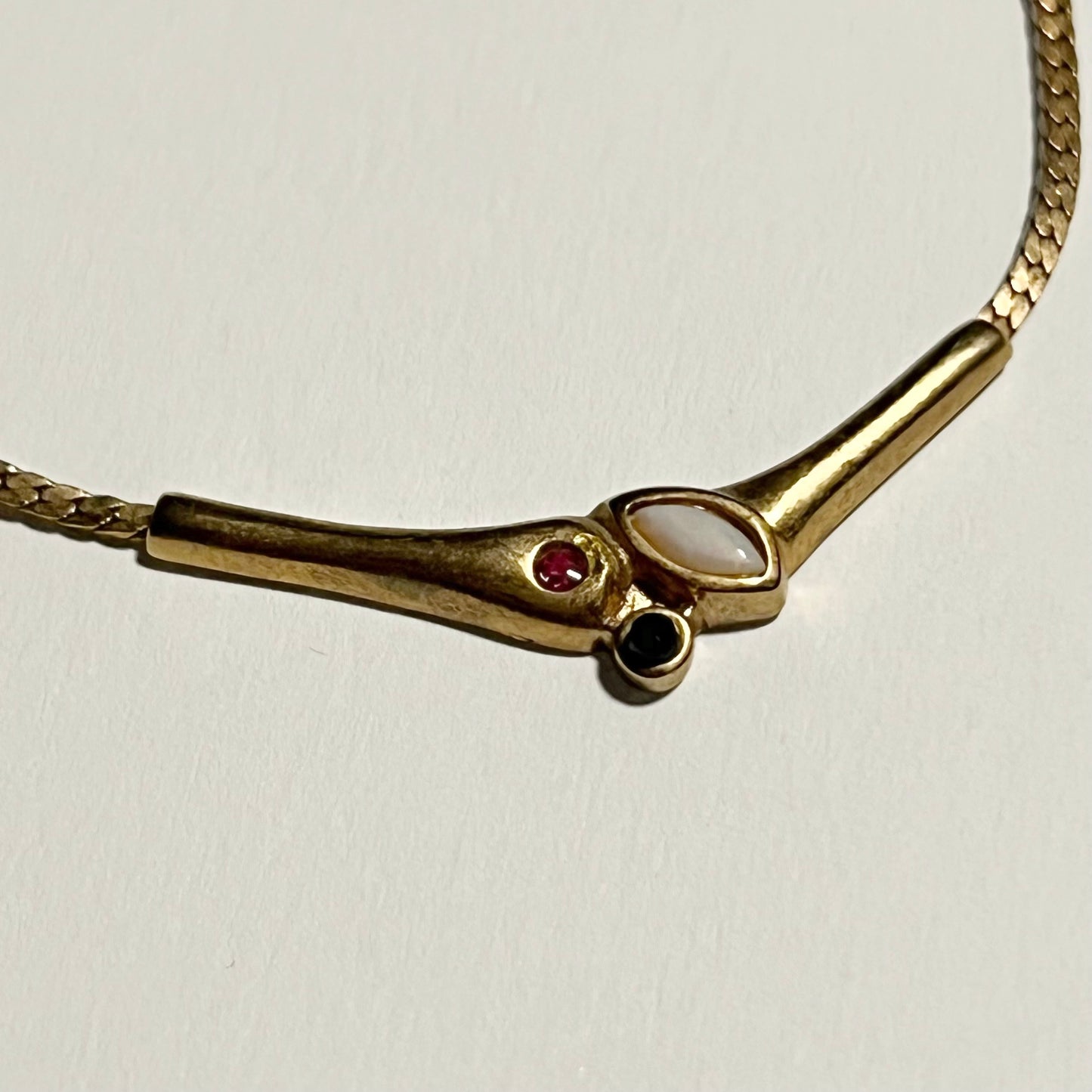 Vintage Goldtone Ruby Opal Sapphire Necklace