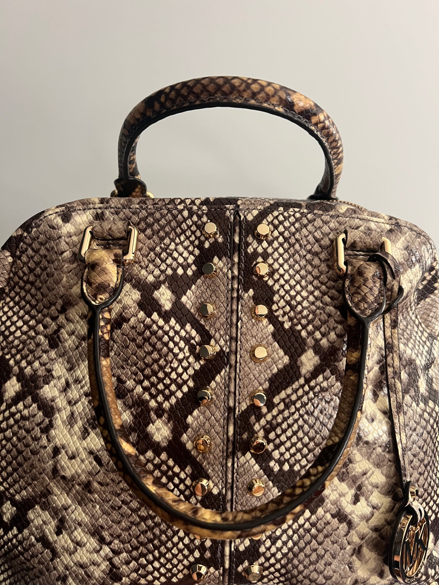 Michael Kors Astor Studded Snake-Embossed Leather Satchel Handbag