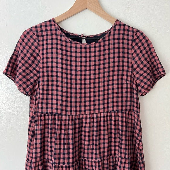madewell short sleeve tiered mini dress Short-Sleeve Tiered Mini Dress in Gingham Check