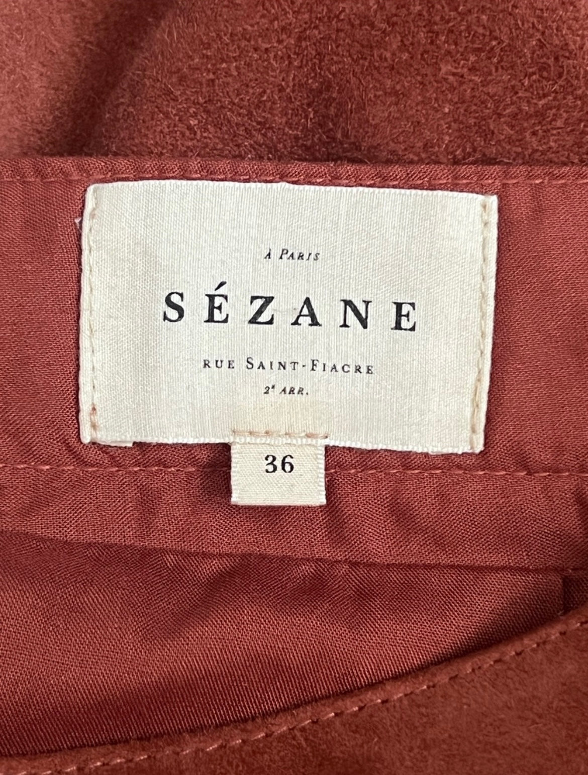 Sézane Hanna Cognac Suede Midi Skirt