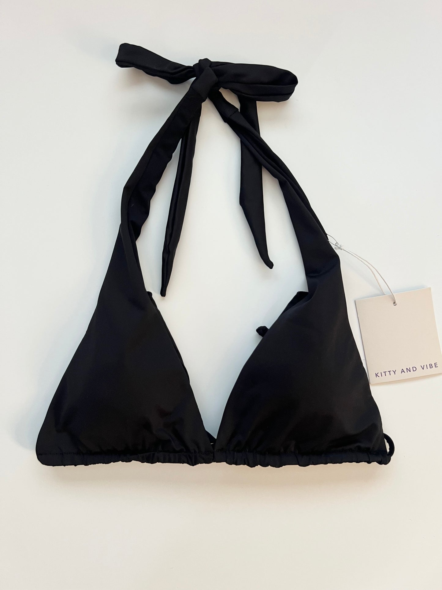 Kitty and Vibe Black Triangle Halter Bikini Top