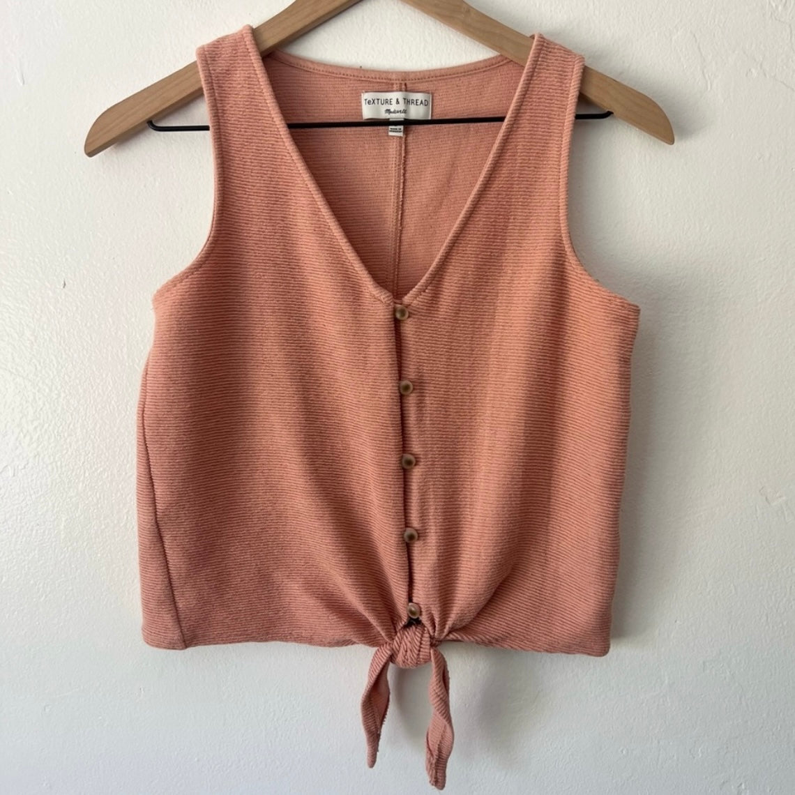 Madewell Texture & Thread Knot Front Ribbed Tank Top in Pink