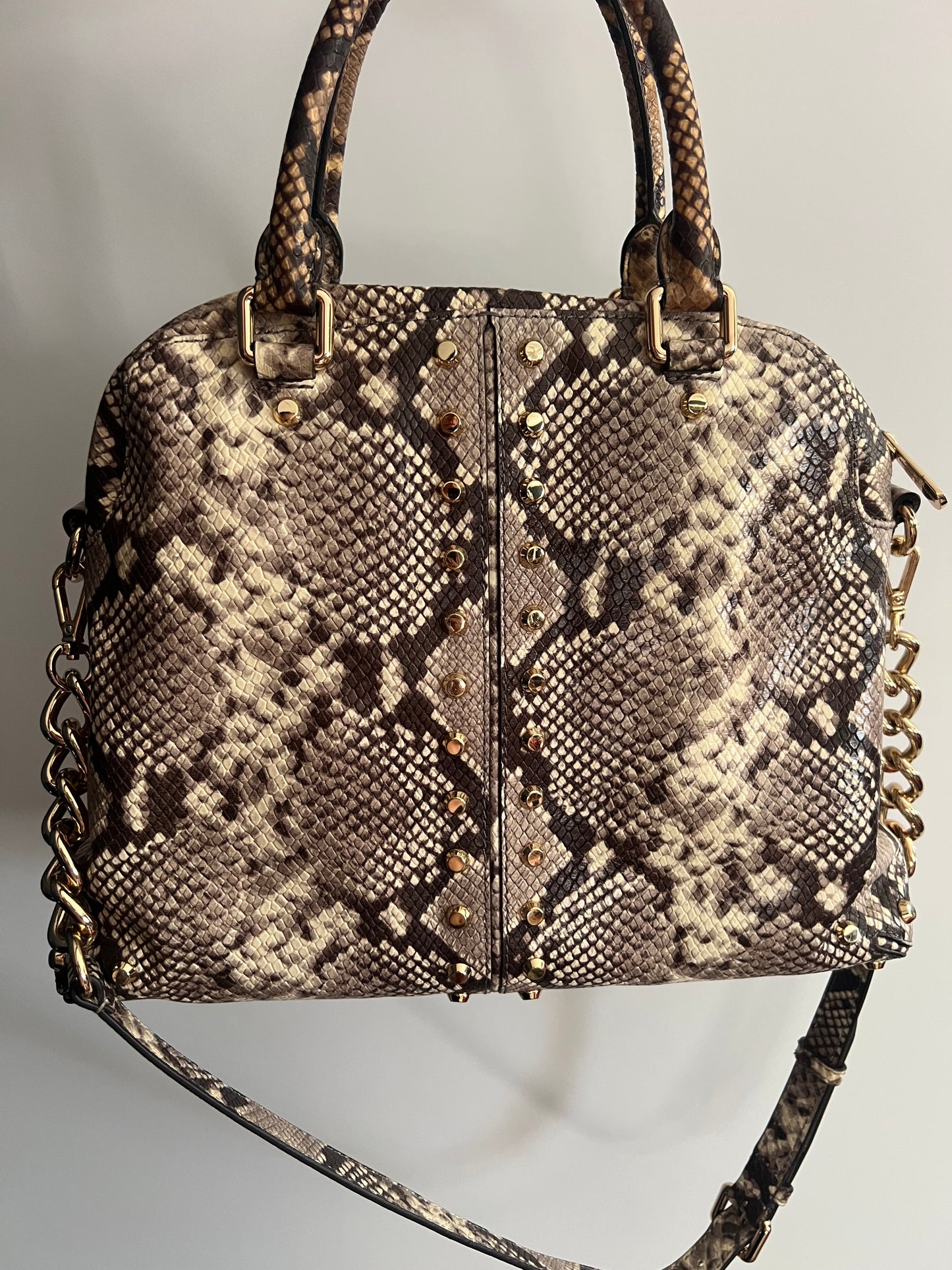 Michael Kors Astor Studded Snake-Embossed Leather Satchel Handbag