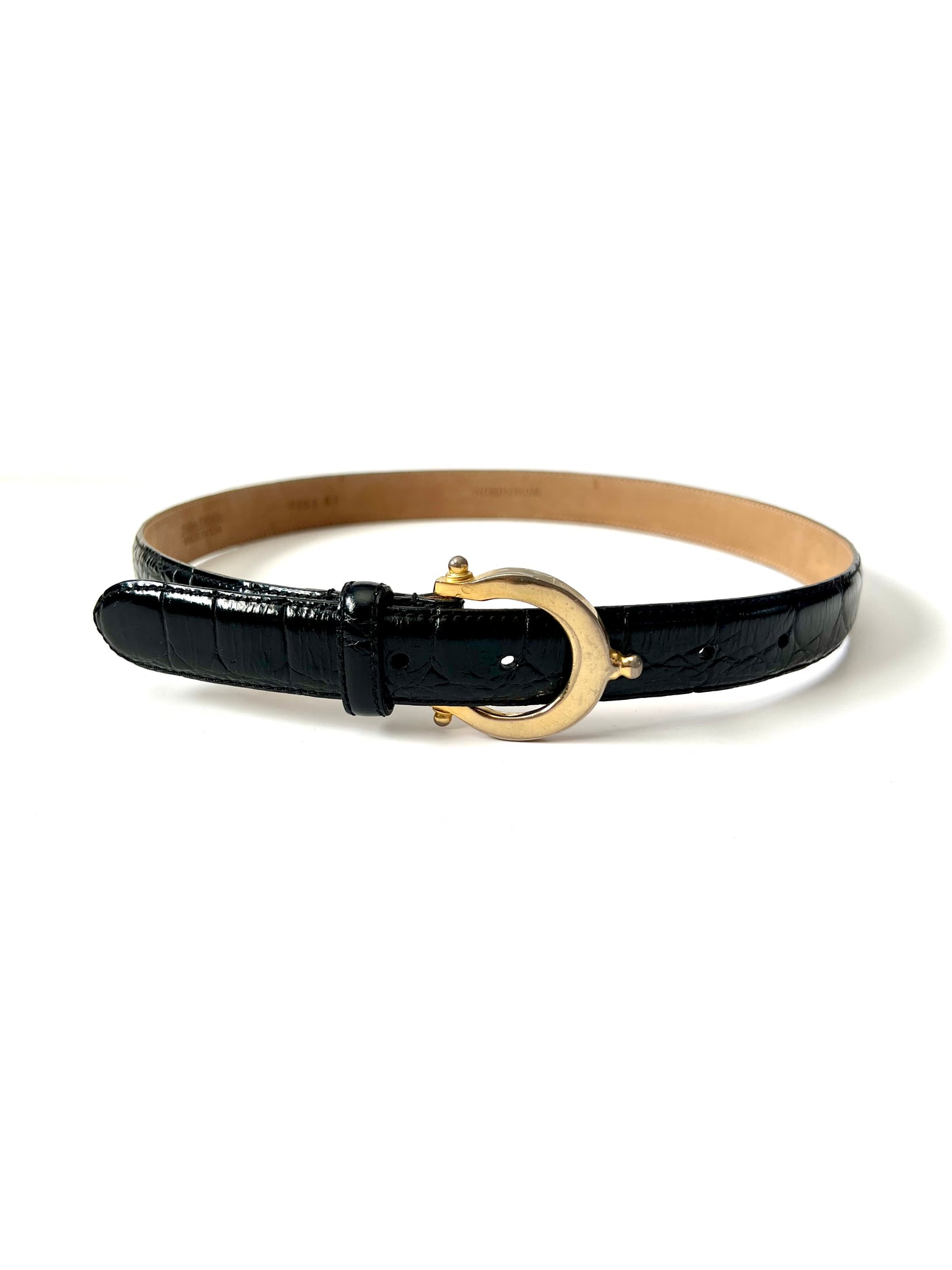Vintage Nordstrom Black Calfskin Belt with Gold Hook