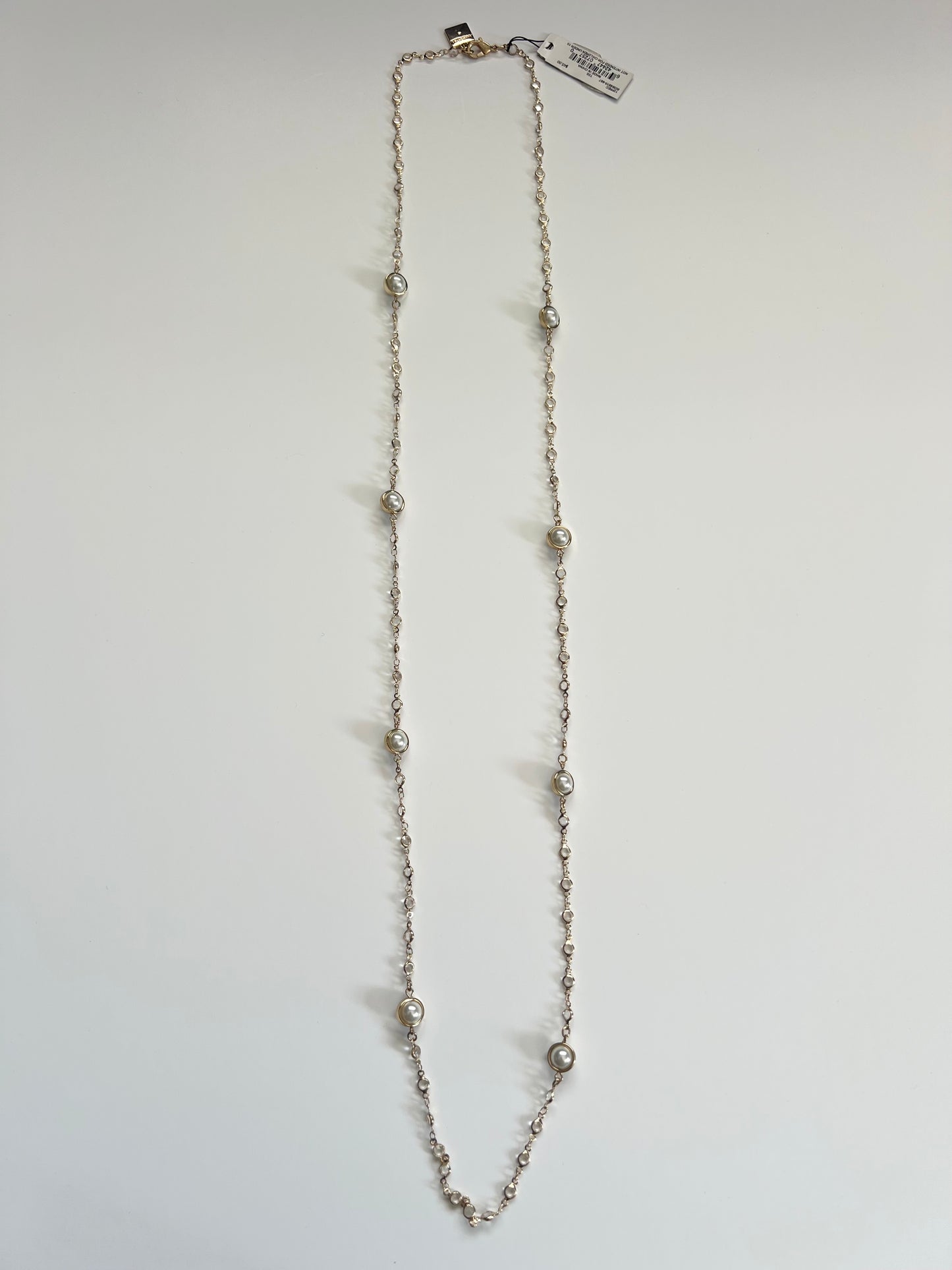 Anne Klein Gold Tone Faux Pearl & Crystal Station Necklace