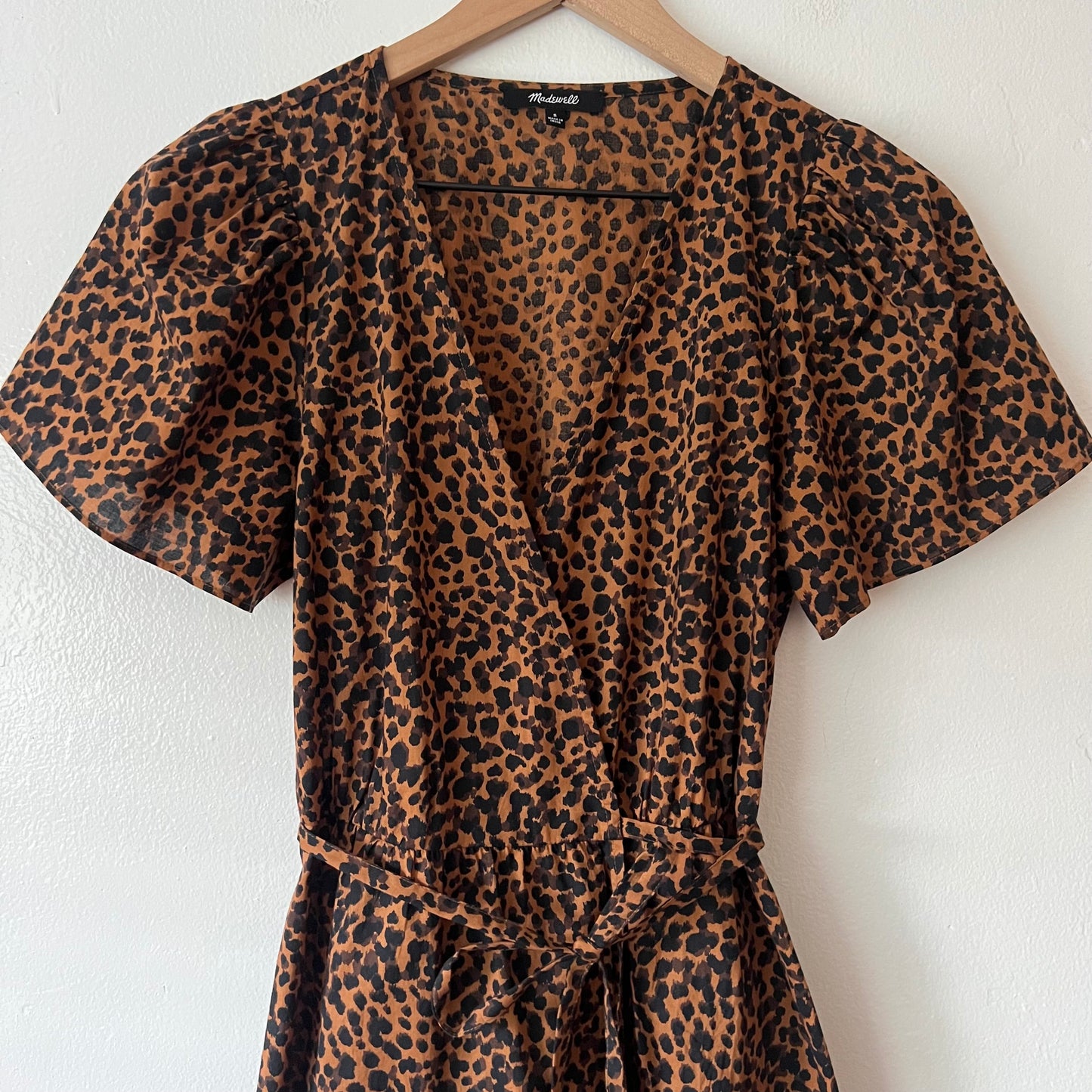 Madewell Petite Flutter-Sleeve Wrap Mini Dress in Painted Leopard