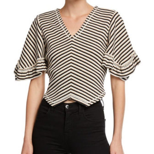 See By Chloe Striped V-Neck Cropped Blouse