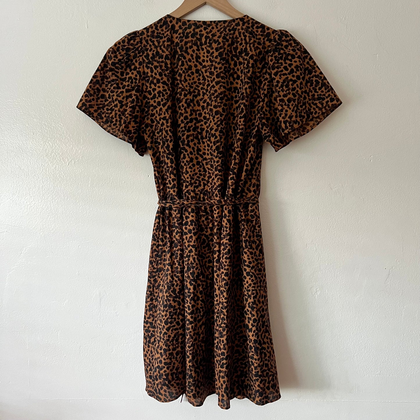 Madewell Petite Flutter-Sleeve Wrap Mini Dress in Painted Leopard