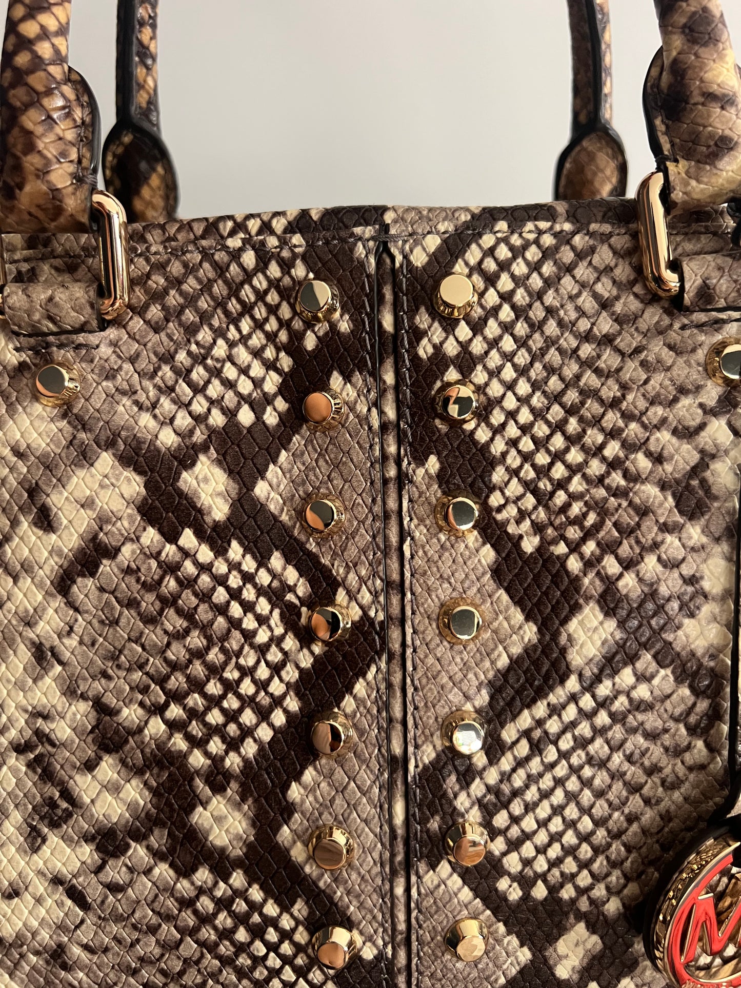 Michael Kors Astor Studded Snake-Embossed Leather Satchel Handbag