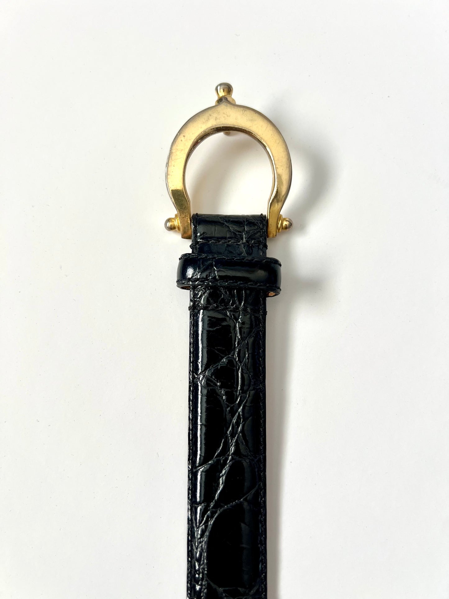 Vintage Nordstrom Black Calfskin Belt with Gold Hook