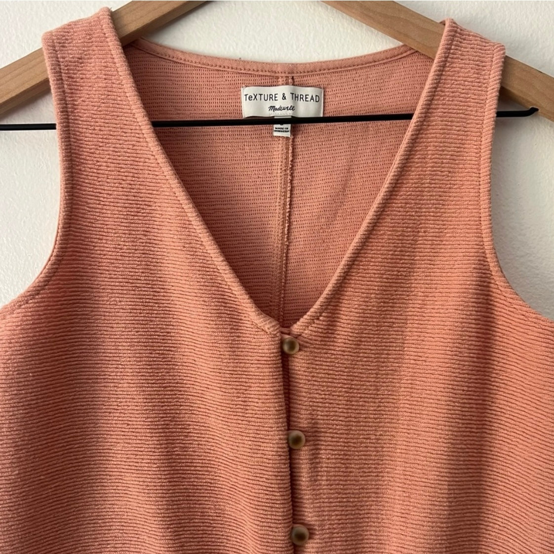 Madewell Texture & Thread Knot Front Ribbed Tank Top in Pink