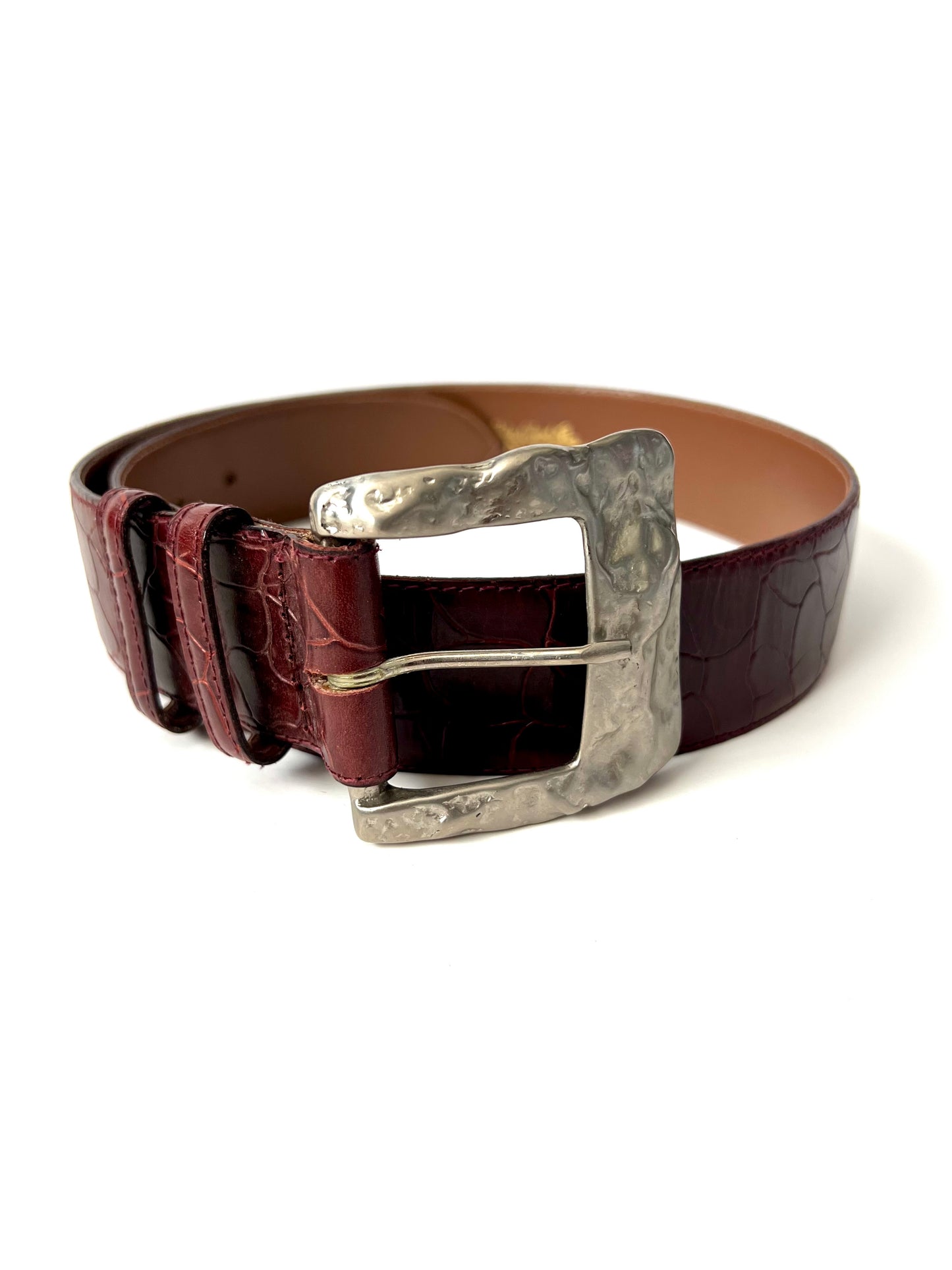 Vintage Ellen Tracy Burgundy Croc-Embossed Belt
