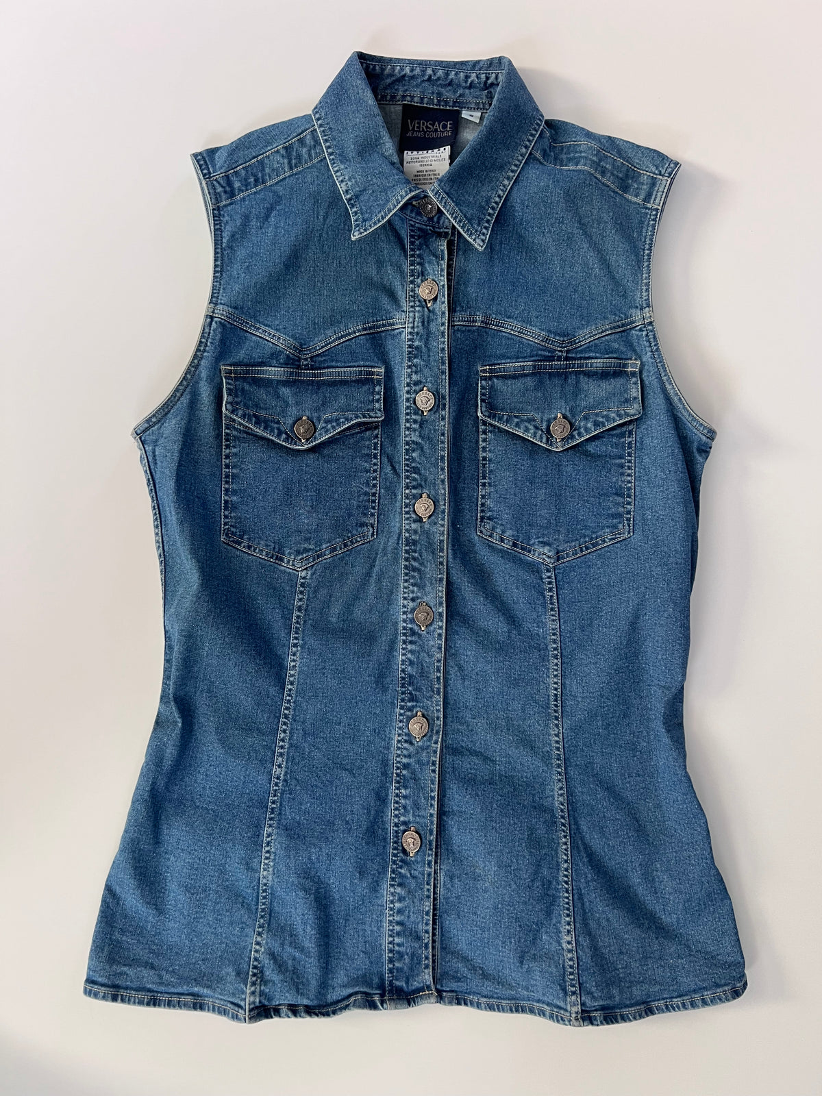 Versace Jeans Couture Blue Denim Sleeveless Shirt