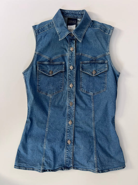 Versace Jeans Couture Blue Denim Sleeveless Shirt