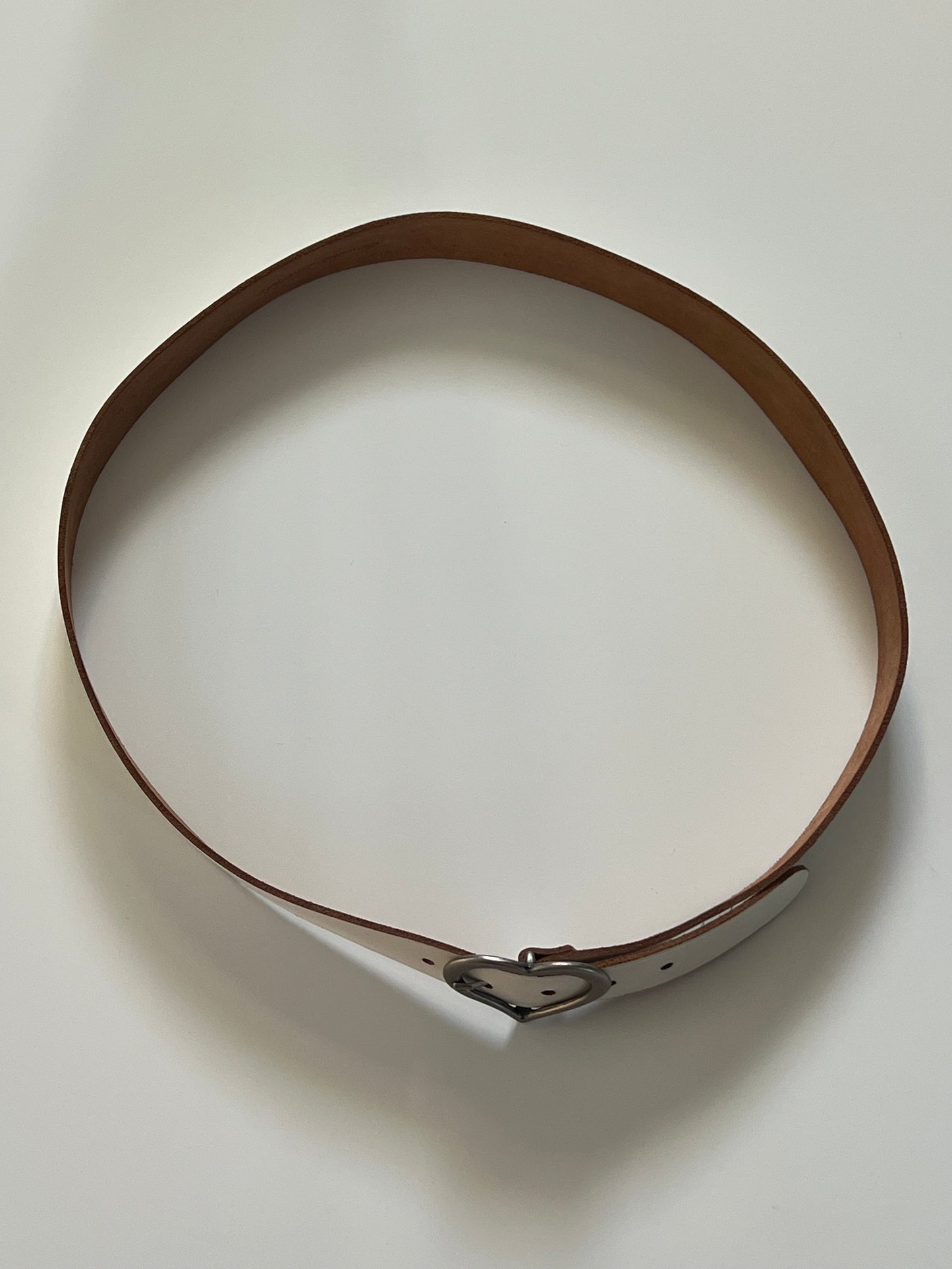 White Leather Belt with Heart Buckle
