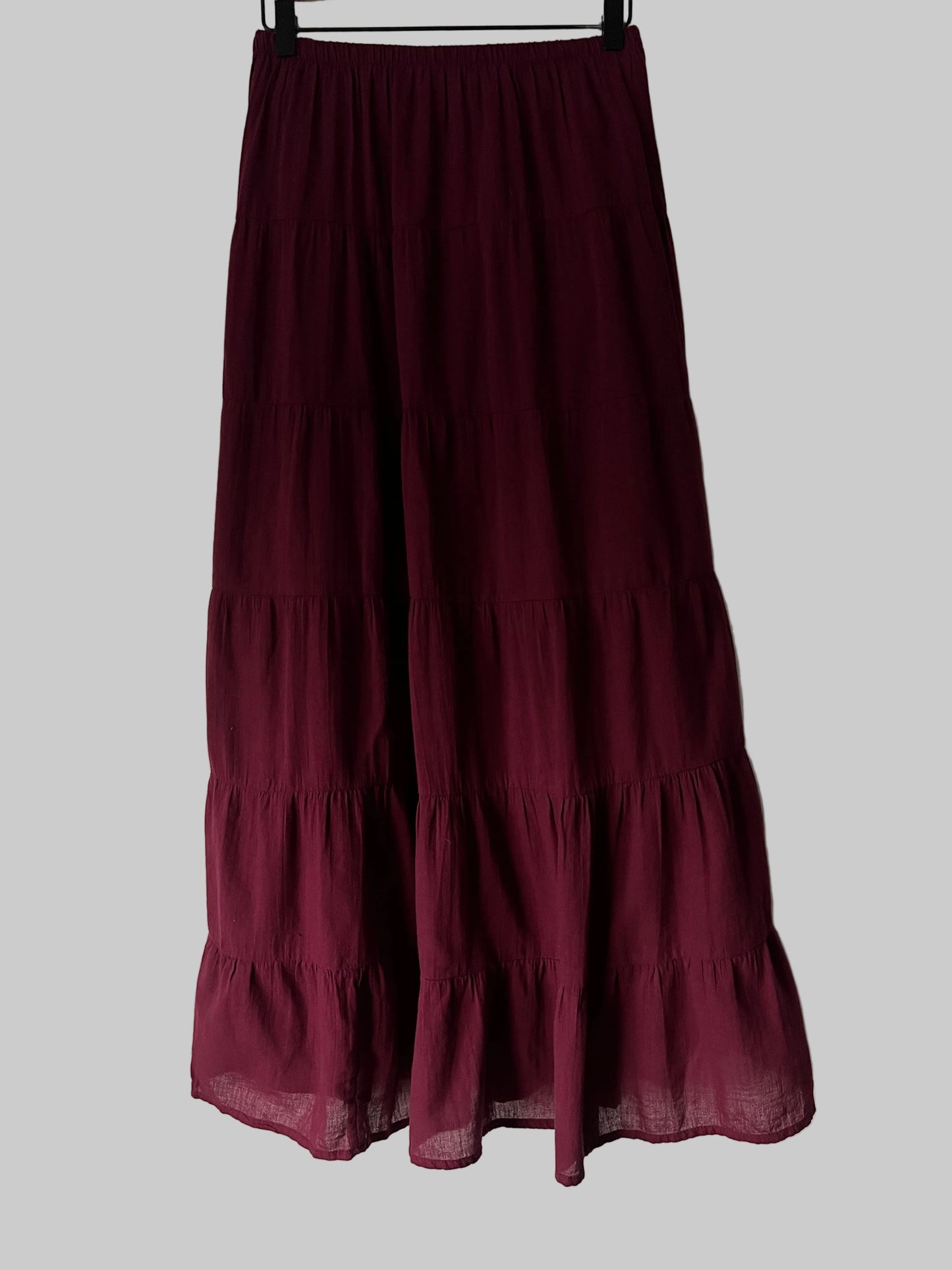 Bershka Maroon Tiered Cotton Maxi Skirt
