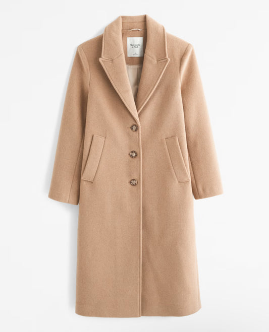 Abercrombie & Fitch Wool-Blend Tailored Topcoat in Camel