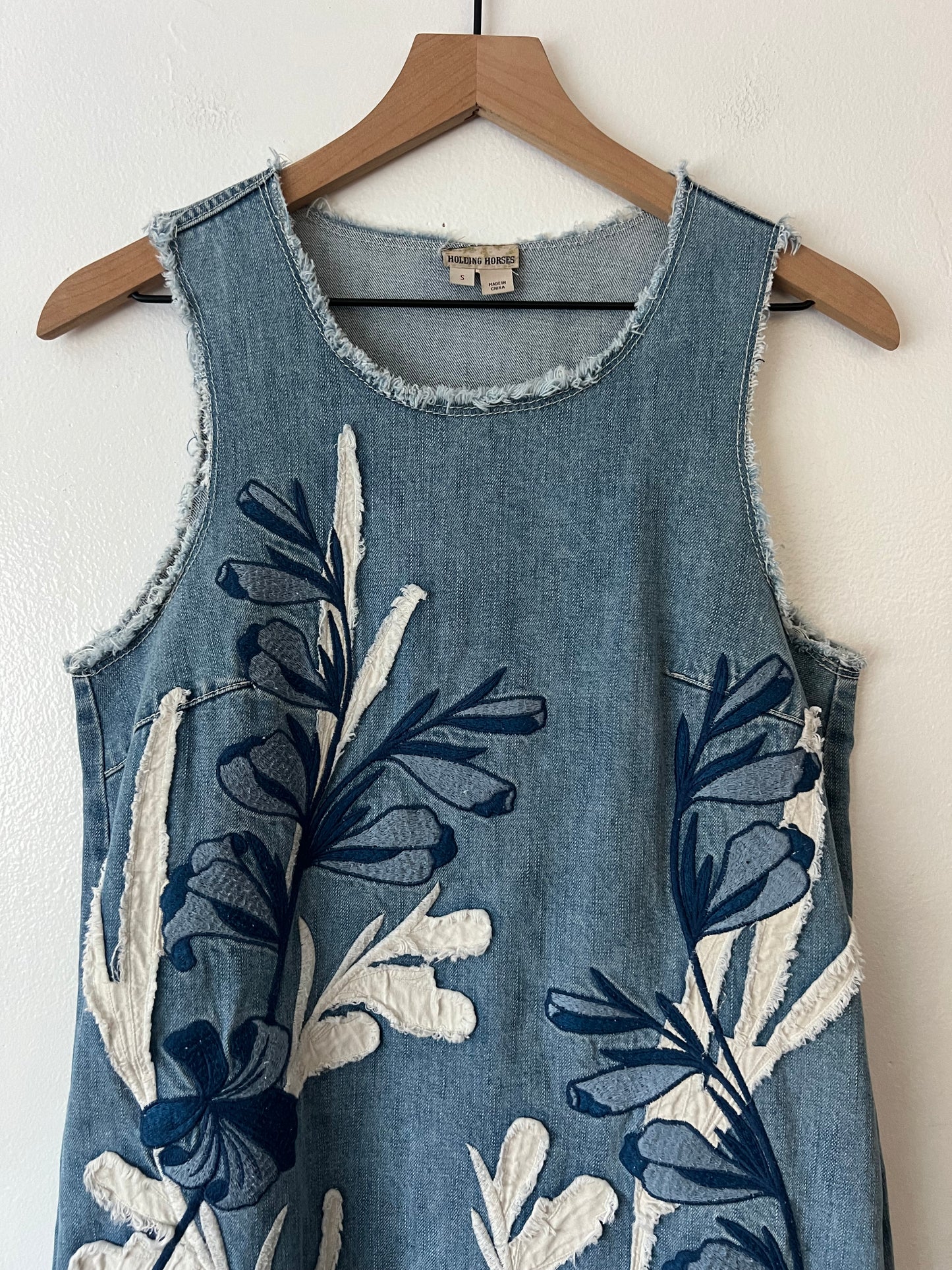 Holding Horses Denim Leaves Shift Dress