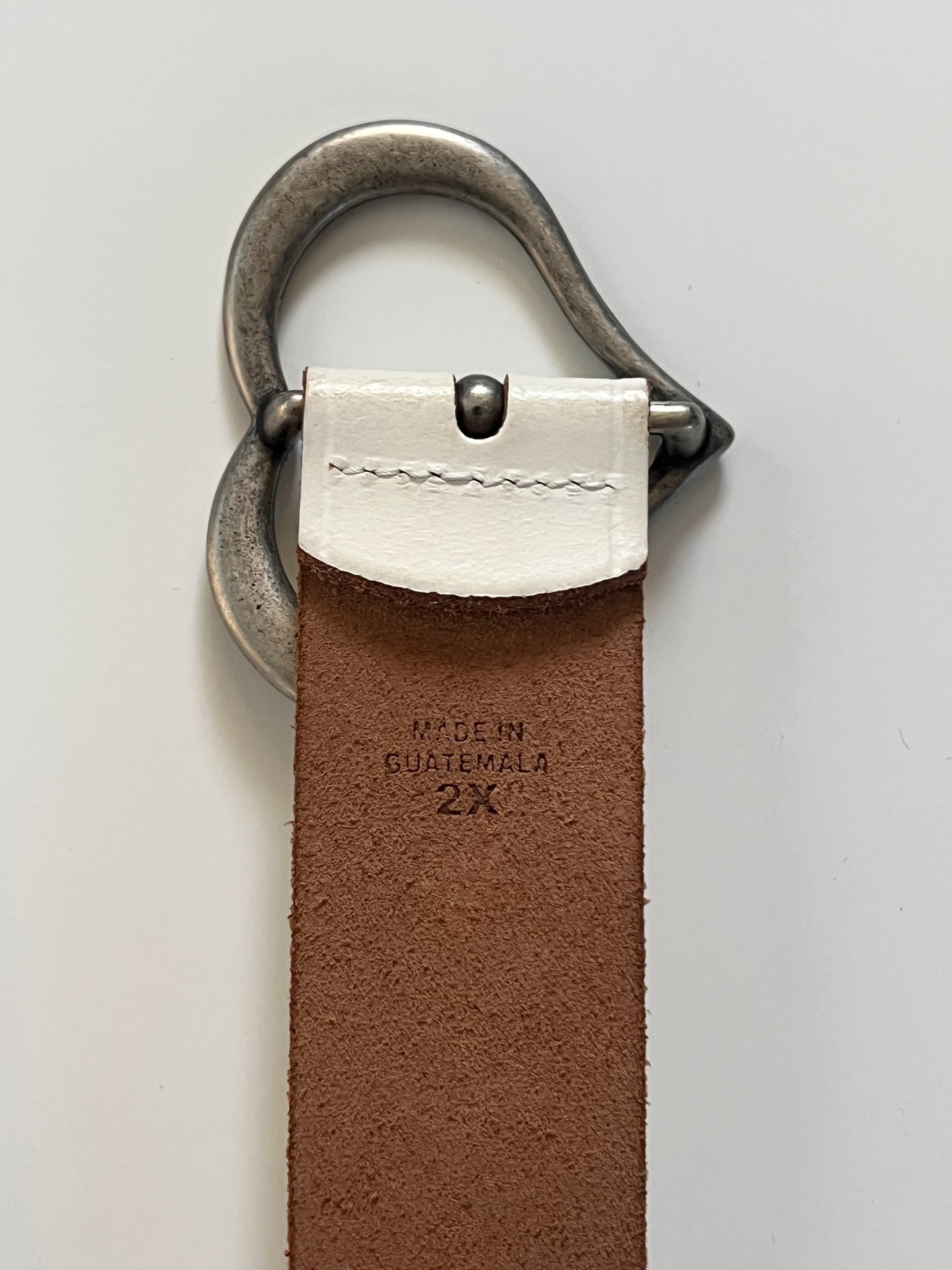 White Leather Belt with Heart Buckle