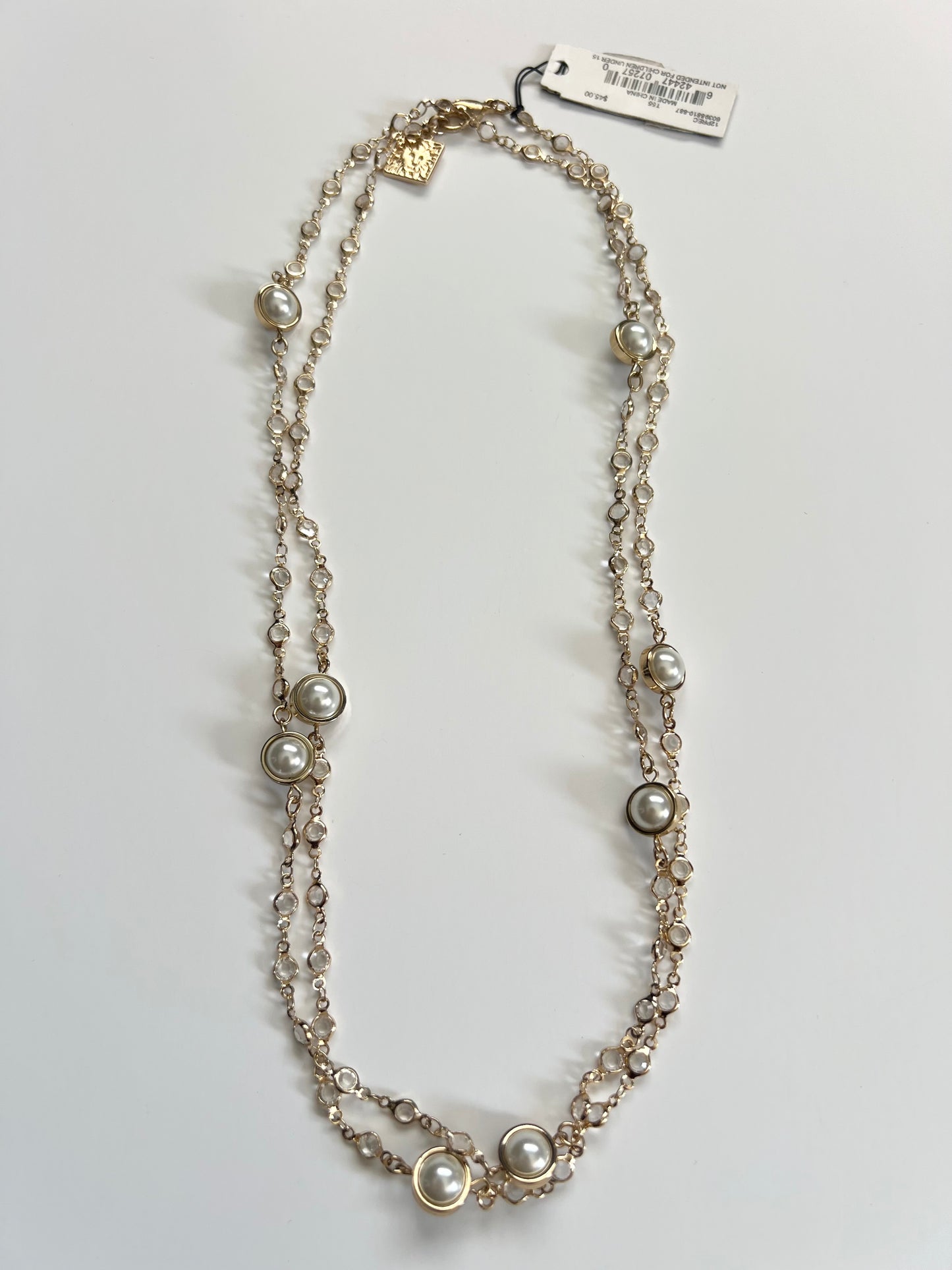 Anne Klein Gold Tone Faux Pearl & Crystal Station Necklace