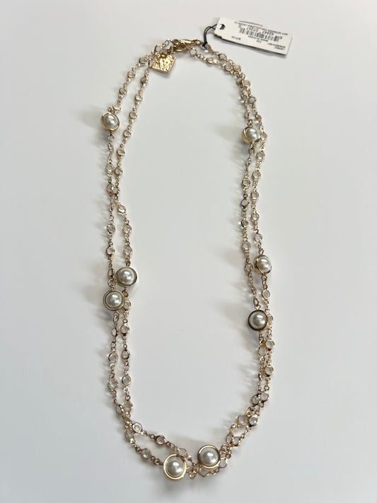 Anne Klein Gold Tone Faux Pearl & Crystal Station Necklace