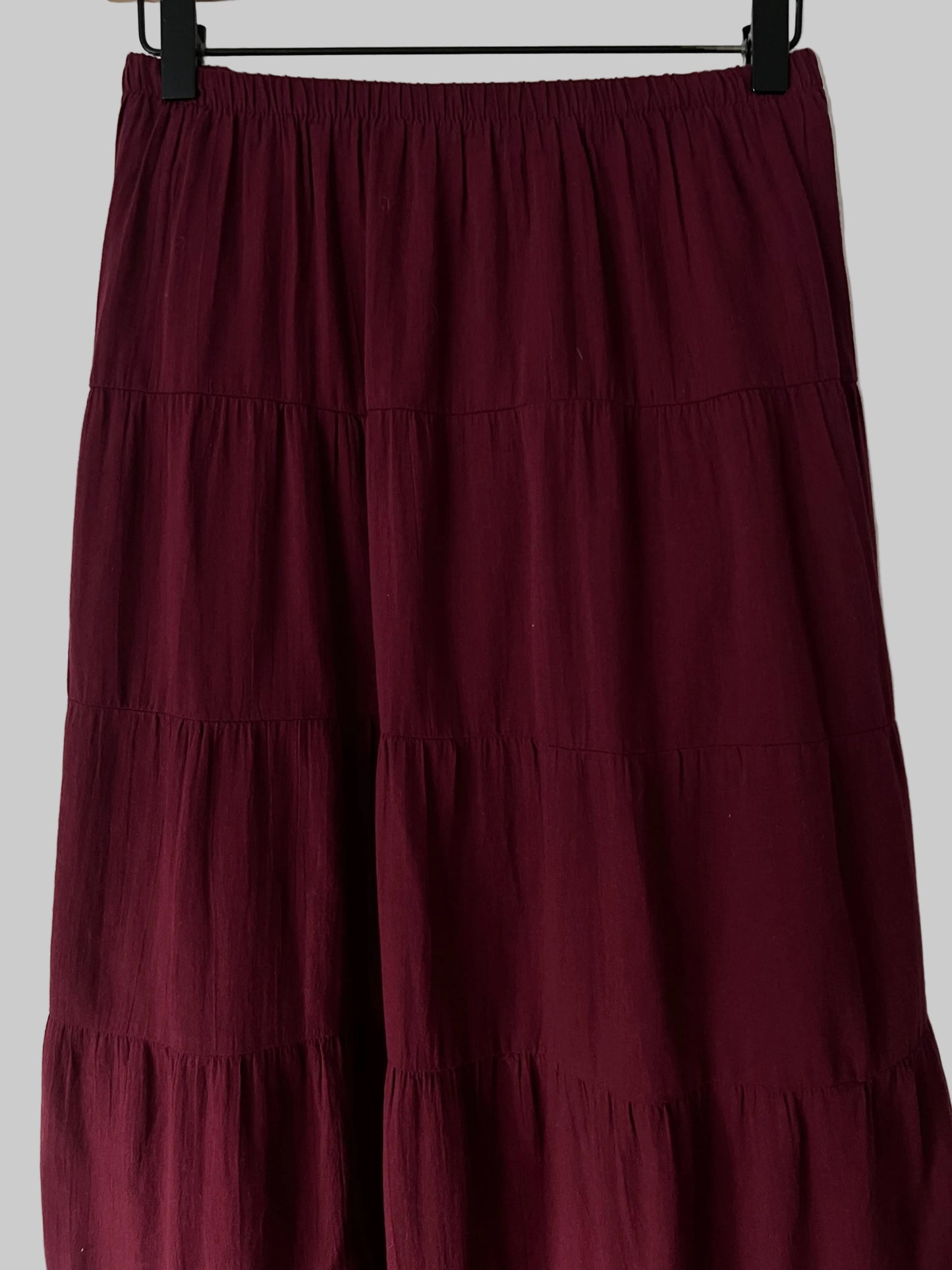 Bershka Maroon Tiered Cotton Maxi Skirt