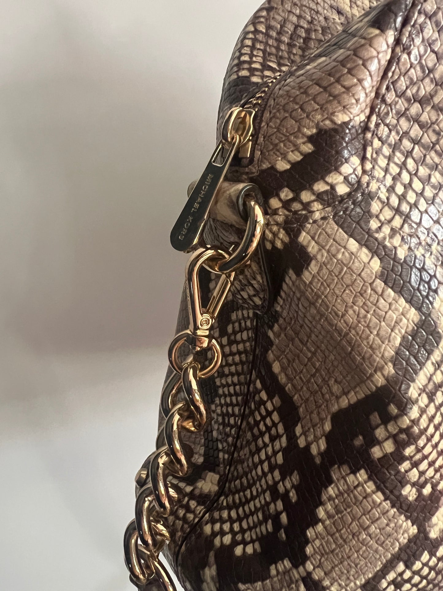 Michael Kors Astor Studded Snake-Embossed Leather Satchel Handbag