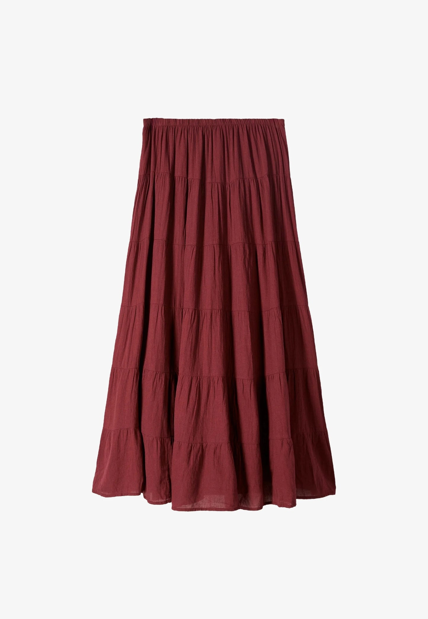 Bershka Maroon Tiered Cotton Maxi Skirt