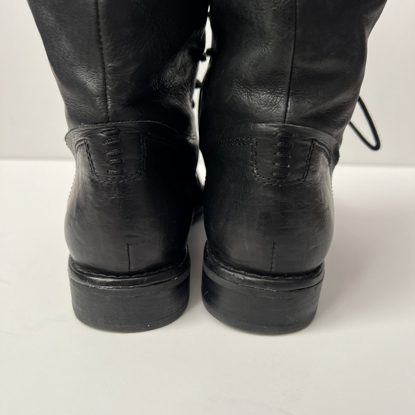 Vintage B. Makowsky Black Leather Slip On Lace Tall Boots