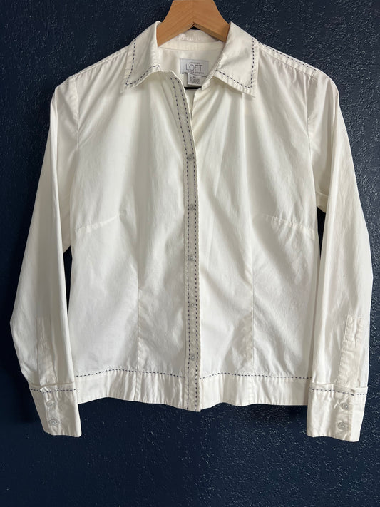 Vintage Ann Taylor LOFT Stretch Contrast Stitch Button-Up Shirt