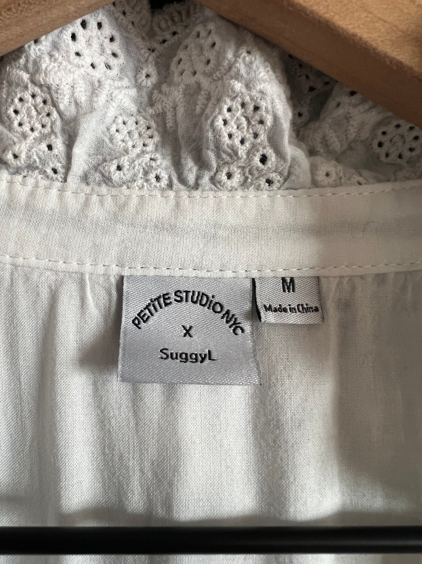Petite Studio White Eyelet Embroidered Button Front Long Sleeve Blouse